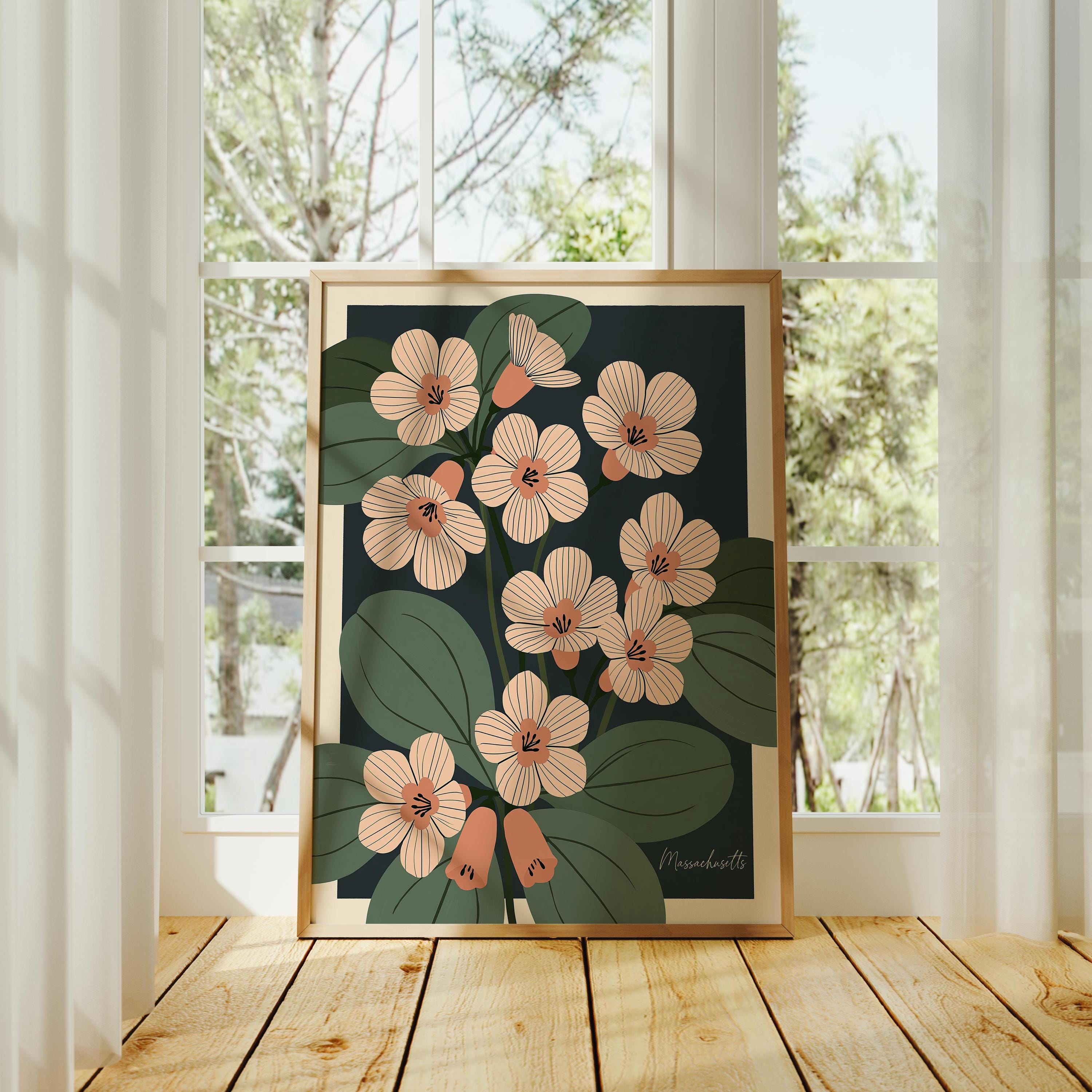 Massachusetts state flower art print, mayflower