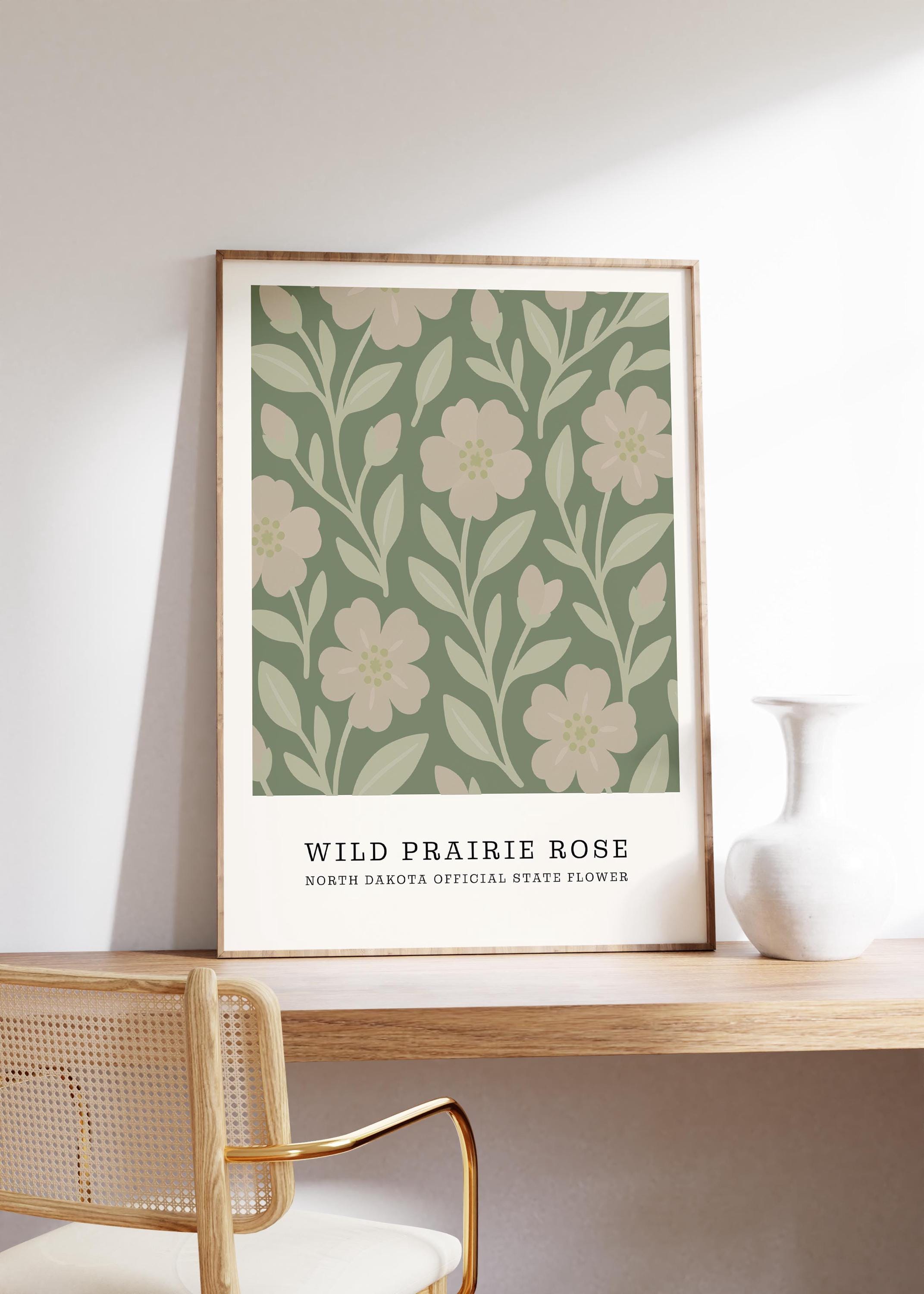 North Dakota state flower art print, wild prairie rose