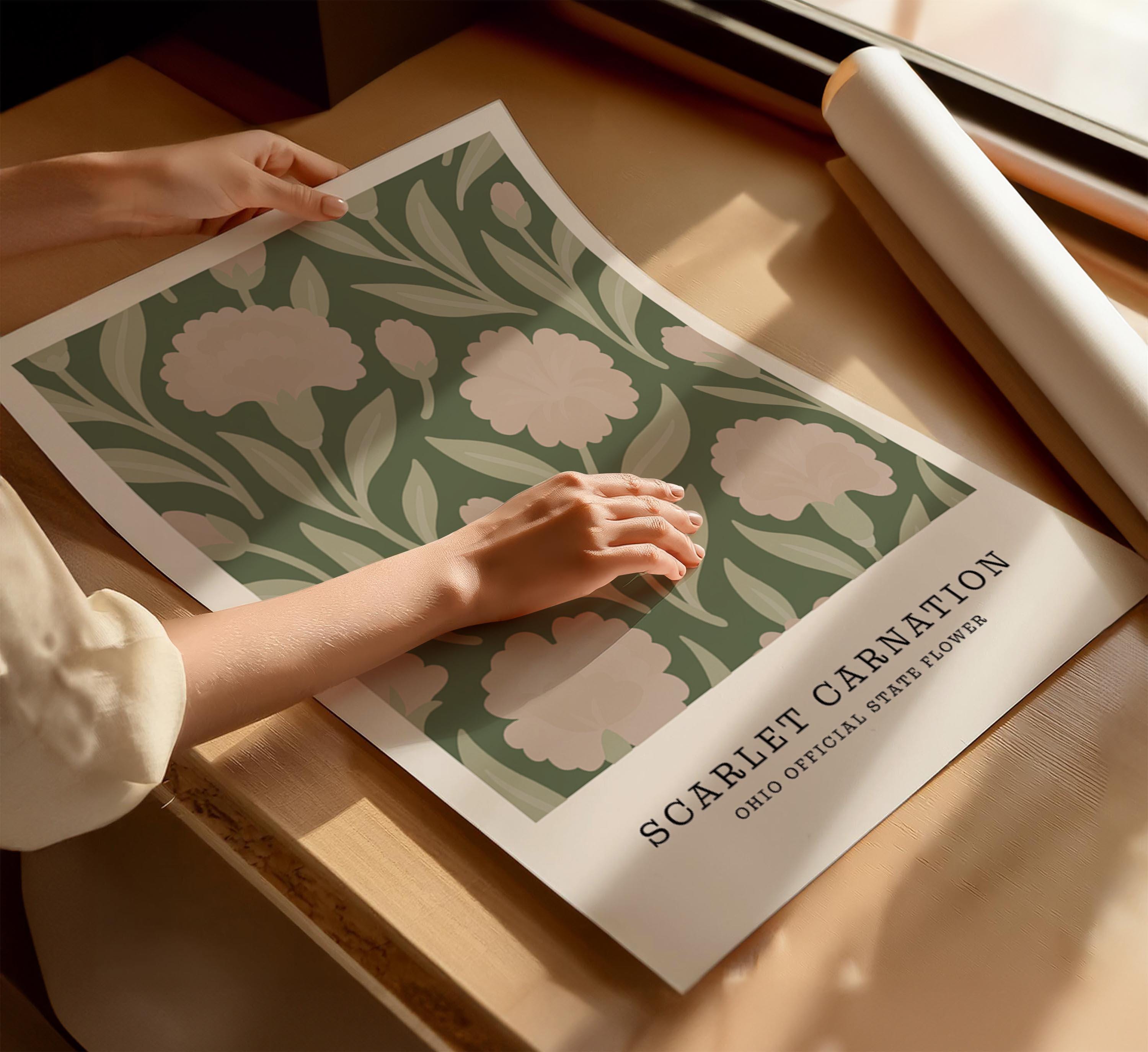 Ohio state flower art print, scarlet carnation
