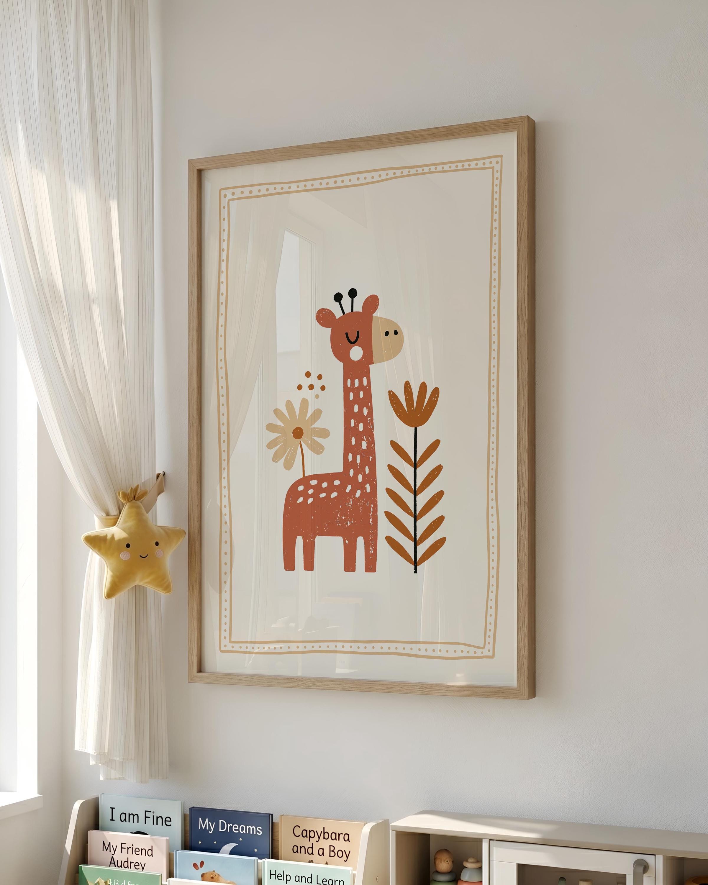 Boho giraffe with wildflowers nursery print