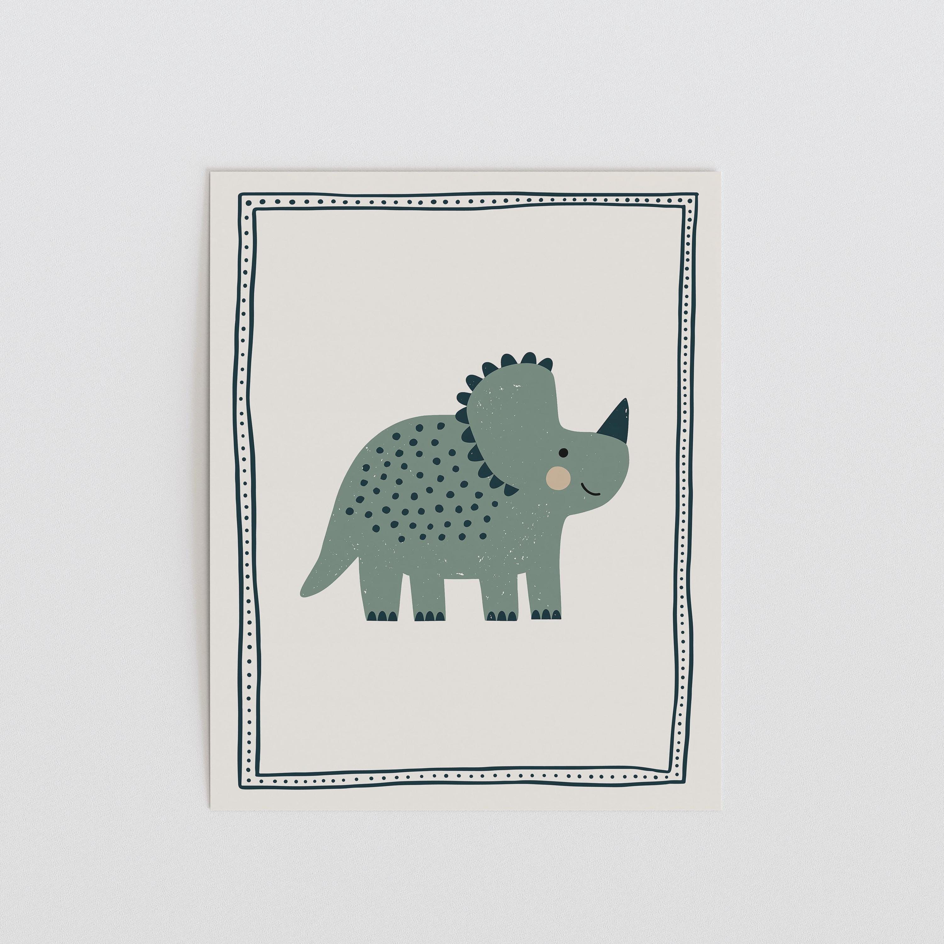 Sage triceratops nursery print
