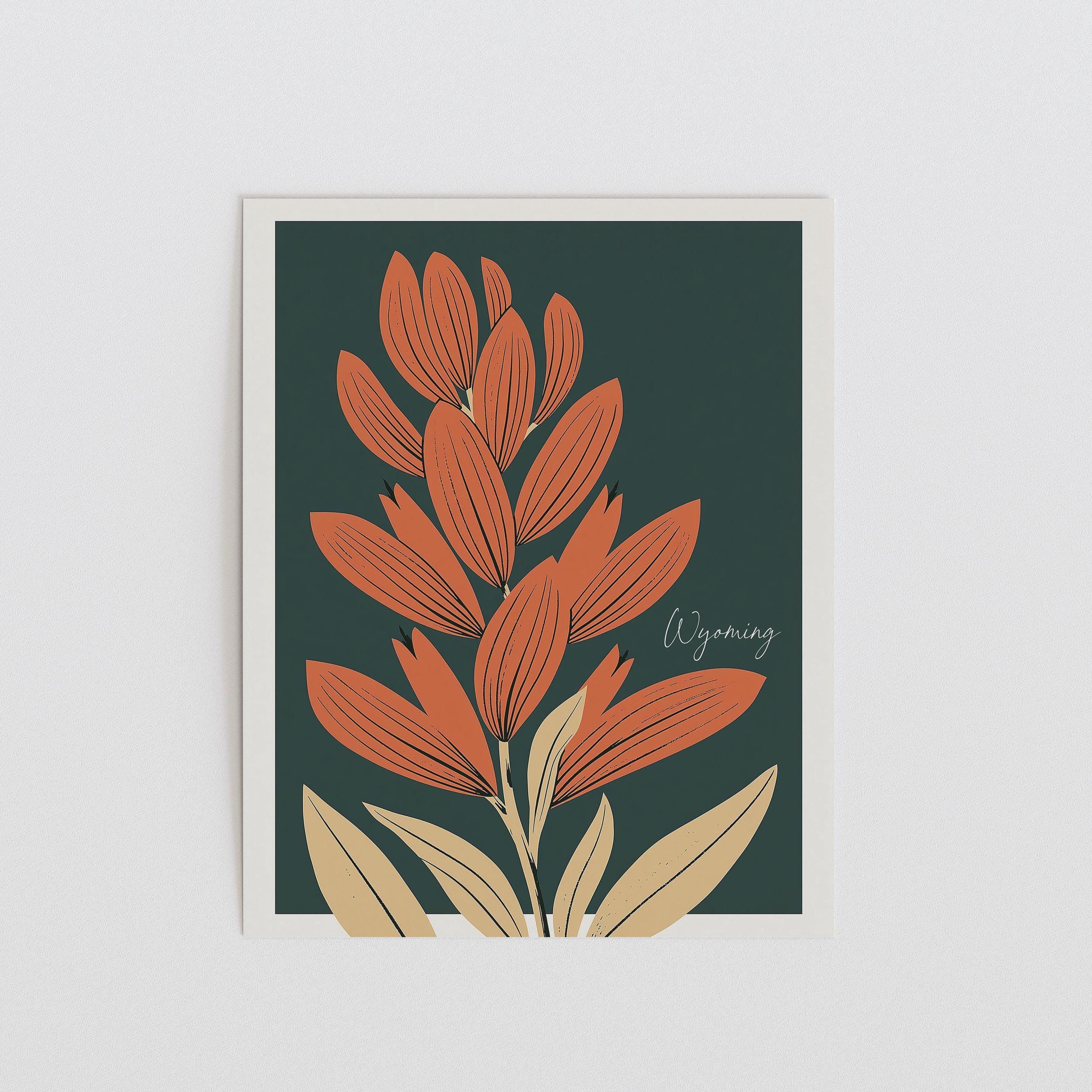 Wyoming state flower art print, Indian paintbrush