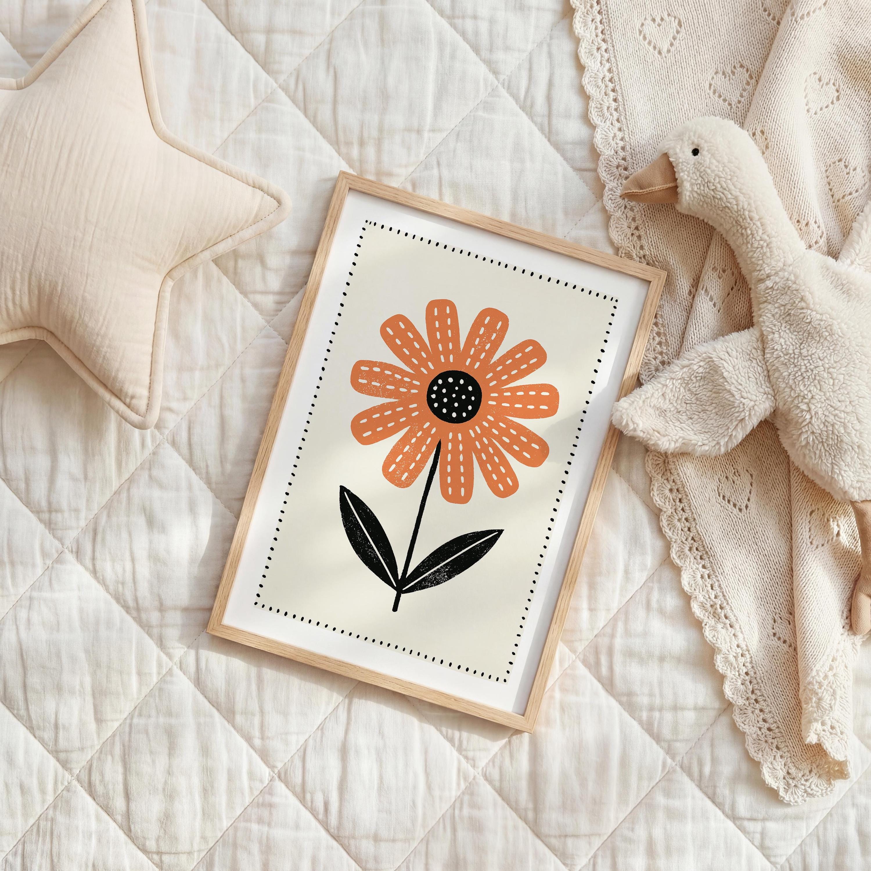 Orange daisy nursery print