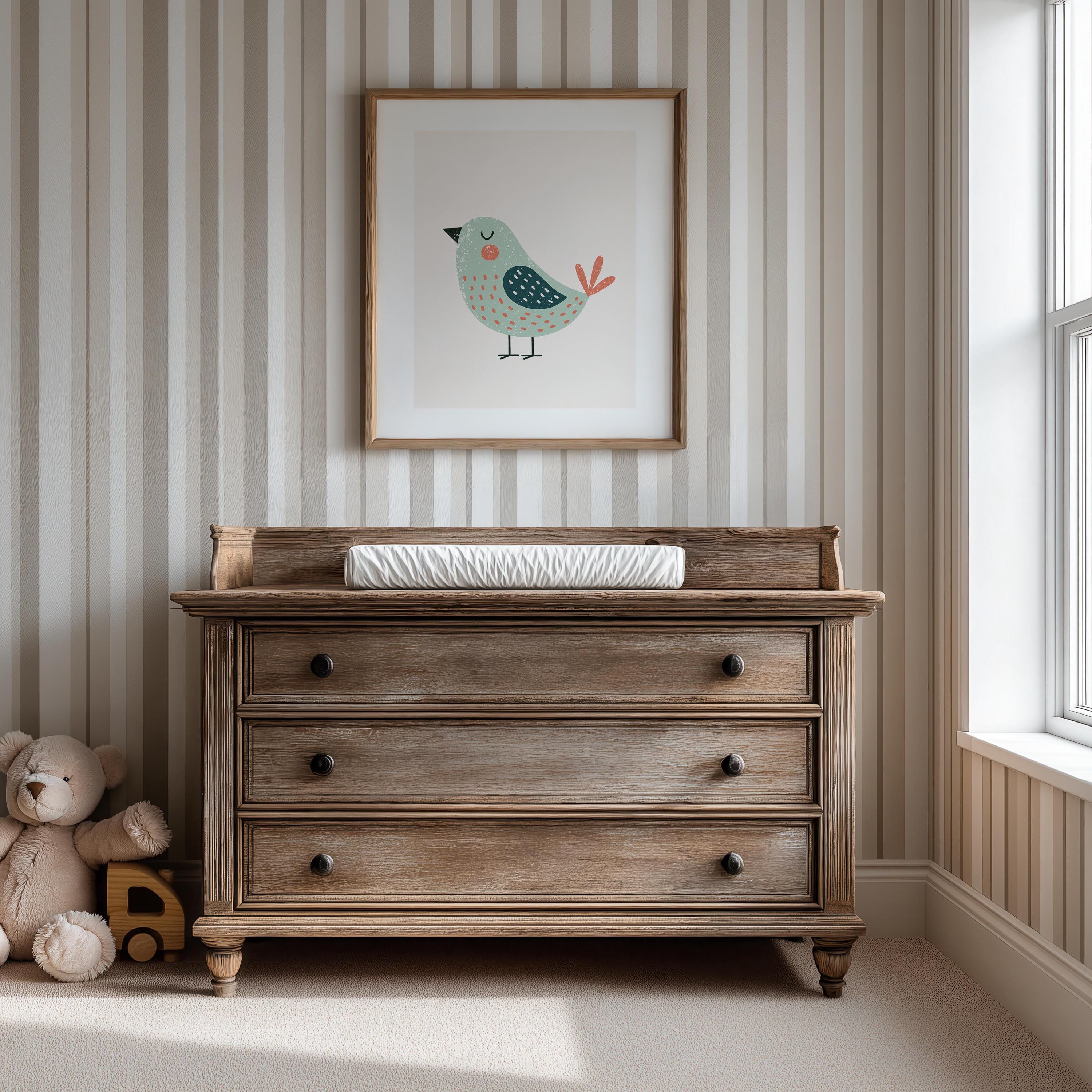 Teal bird nursery print
