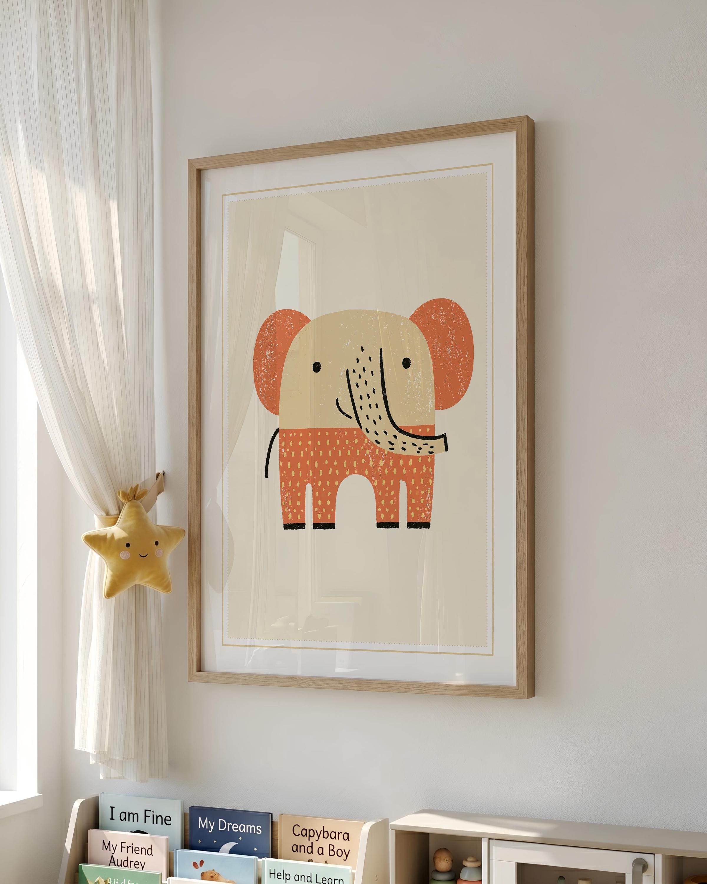 Terracotta elephant nursery print