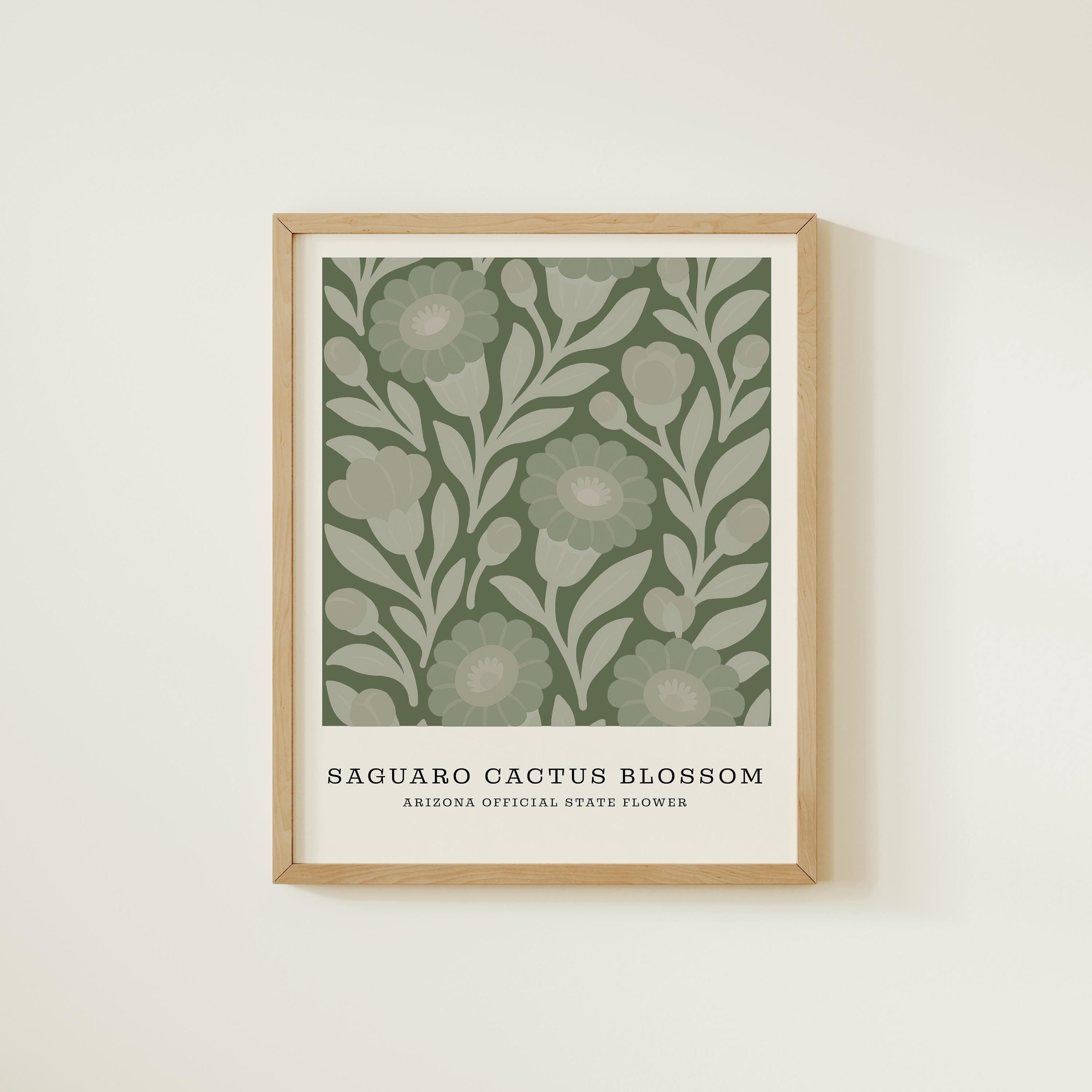 Arizona state flower art print, saguaro cactus blossom