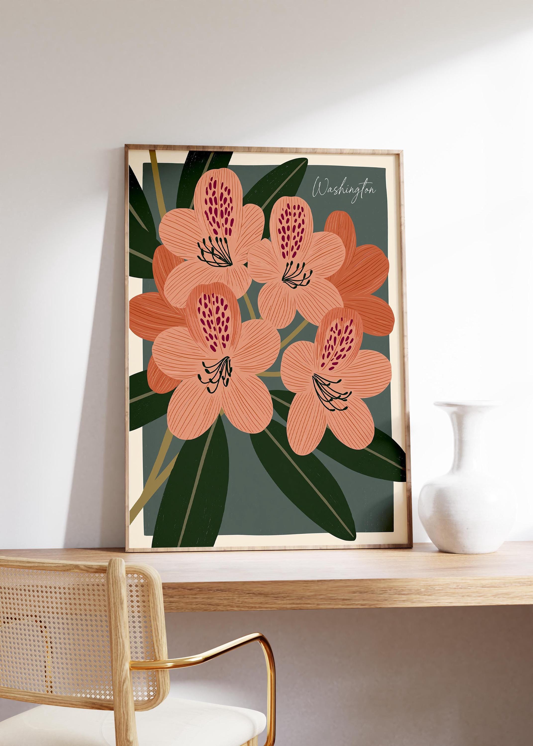 Washington state flower art print, coast rhododendron