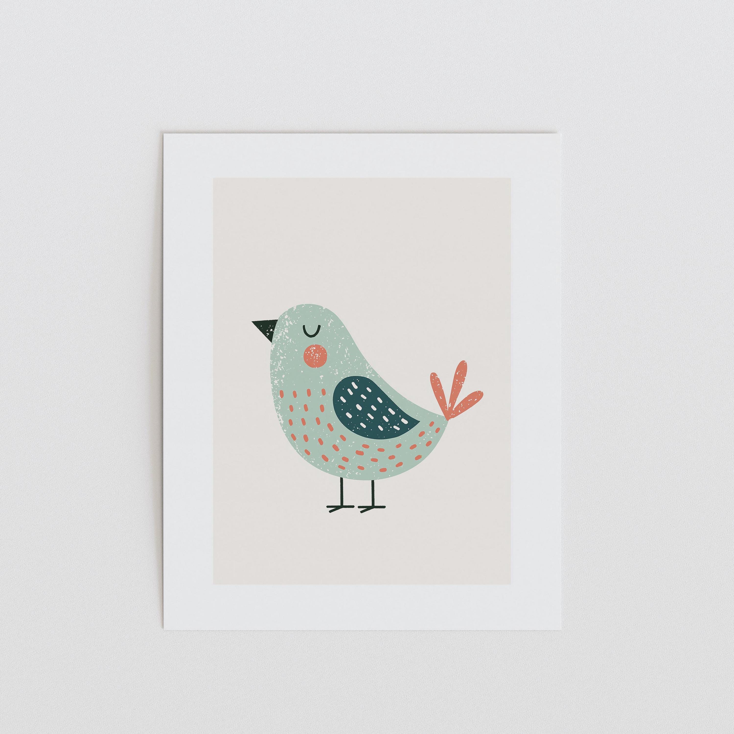 Teal bird nursery print