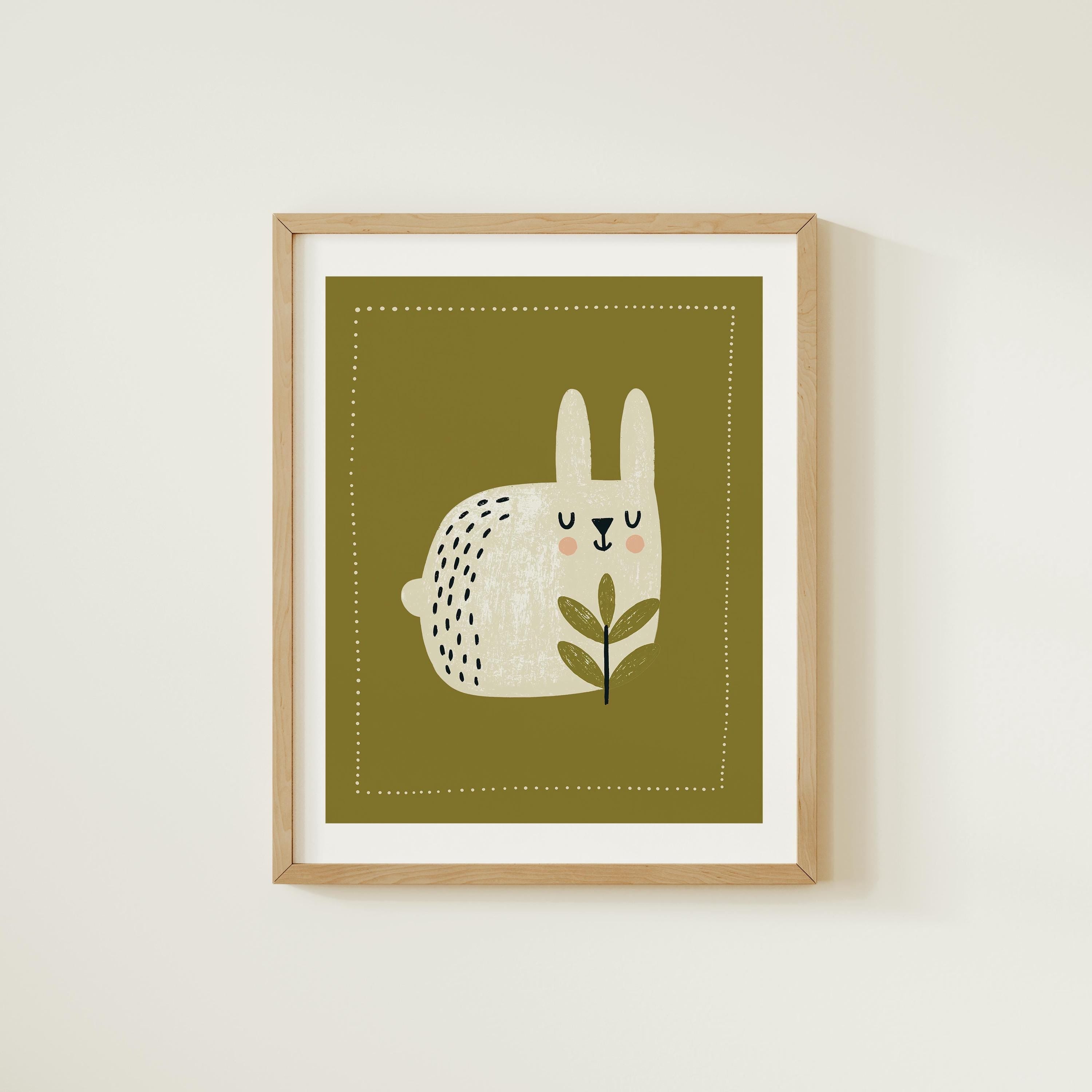 Olive bunny rabbit nursery print