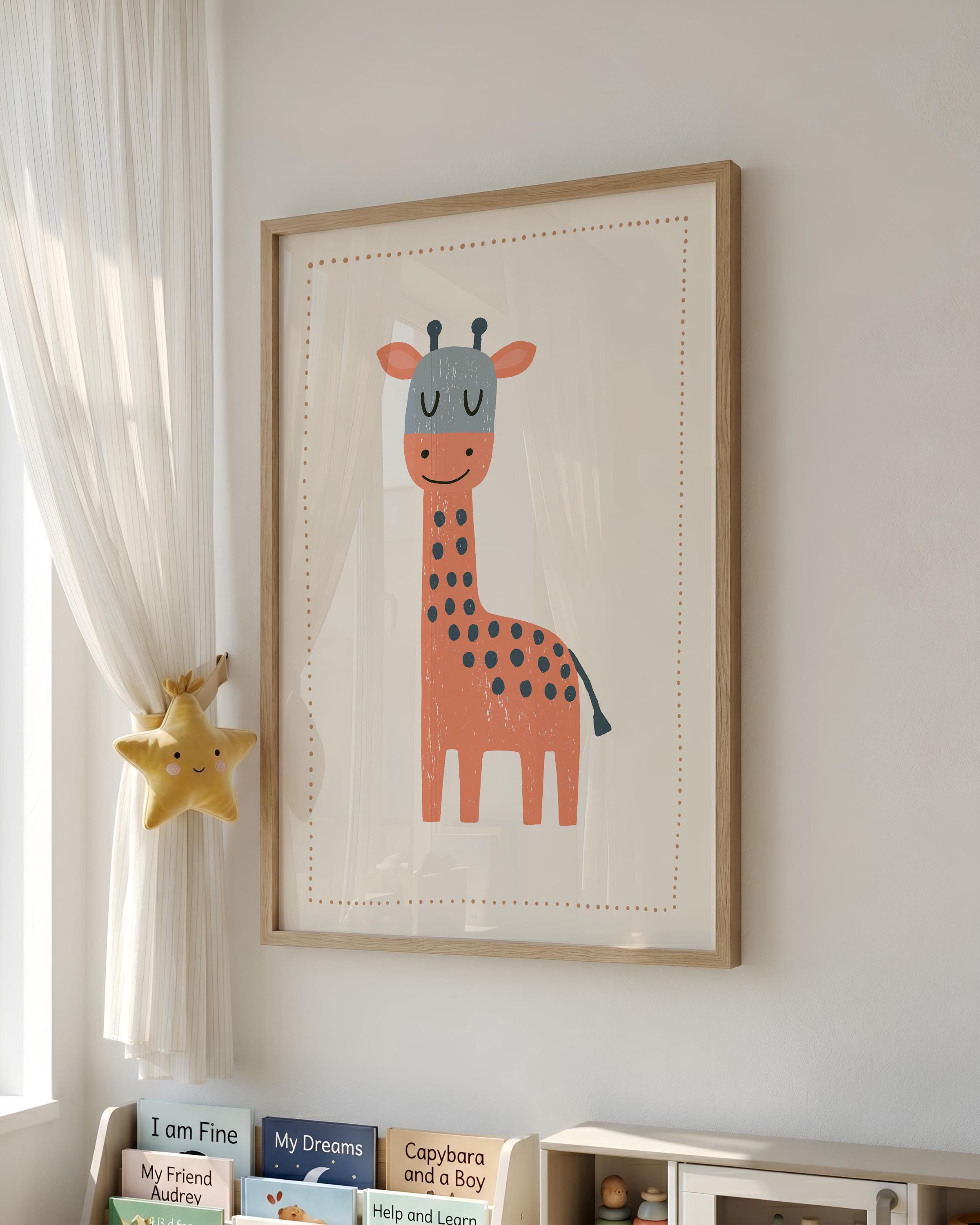 Coral giraffe nursery print