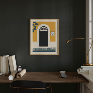Personalized Old San Juan mustard sunburst door art print, Puerto Rico