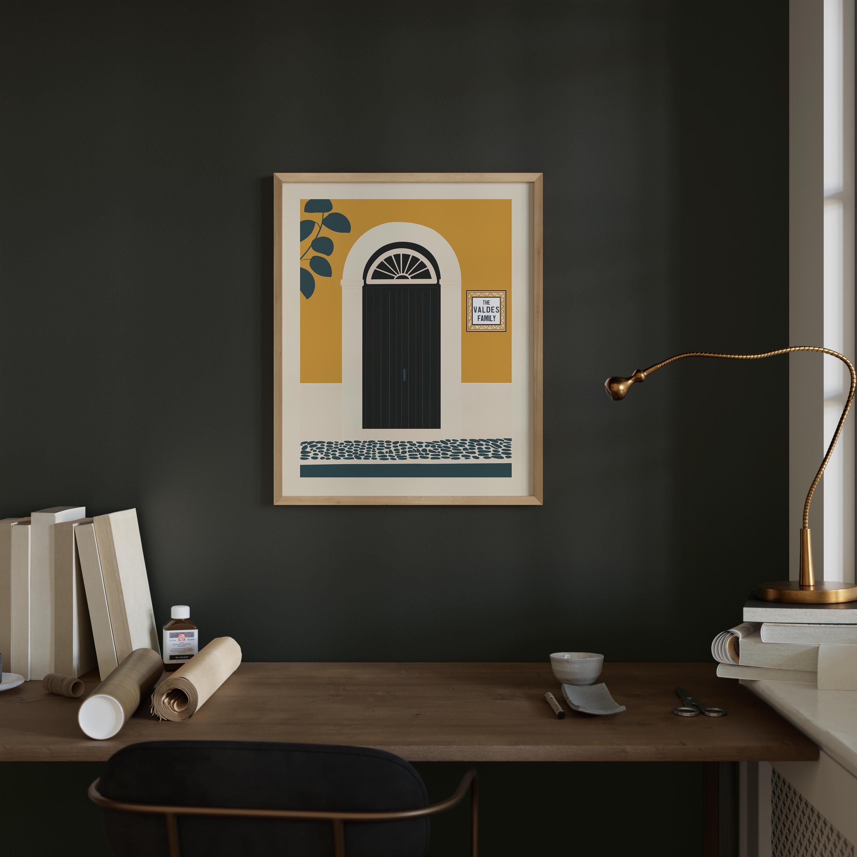 Personalized Old San Juan mustard sunburst door art print, Puerto Rico