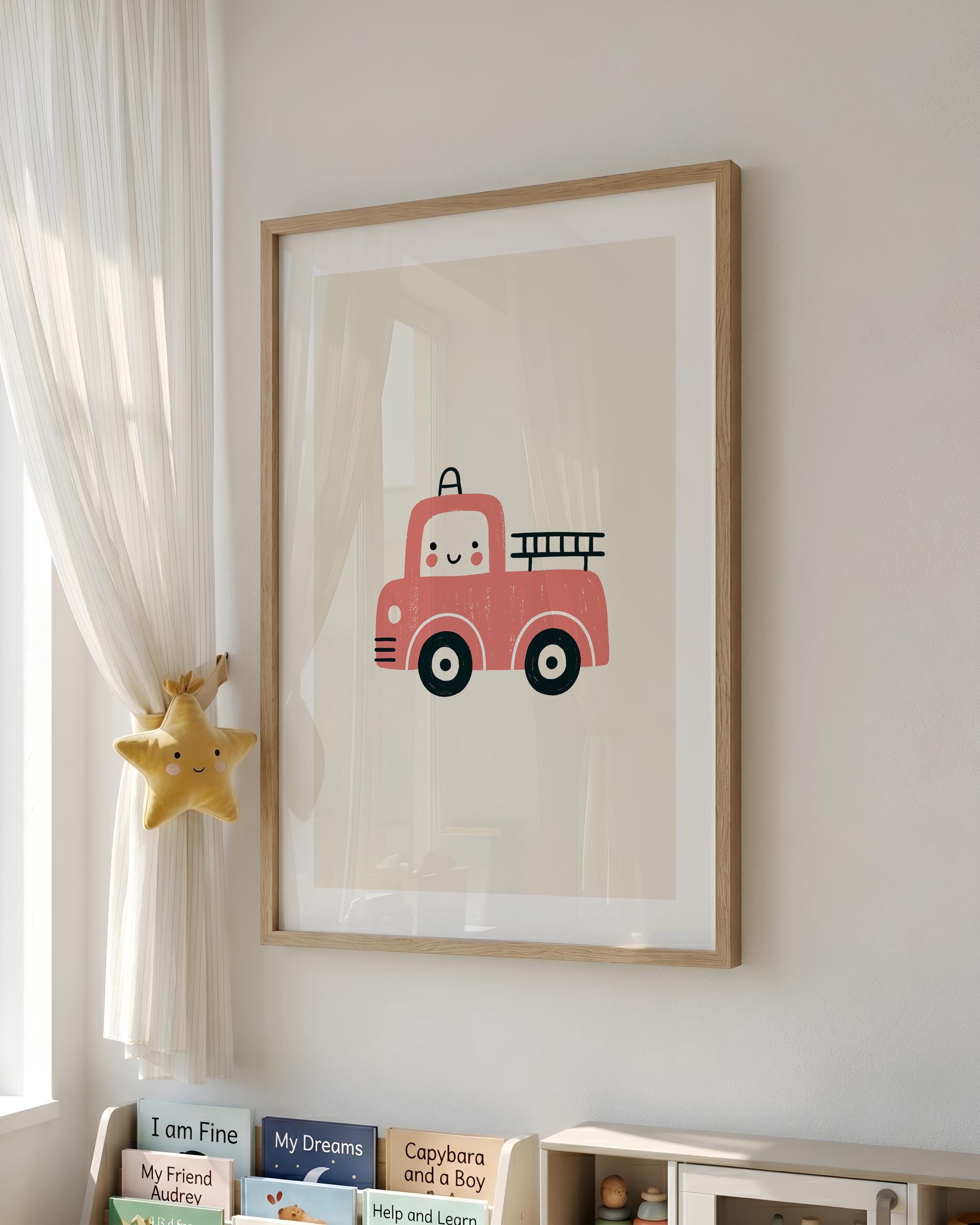 Red fire truck nursery print
