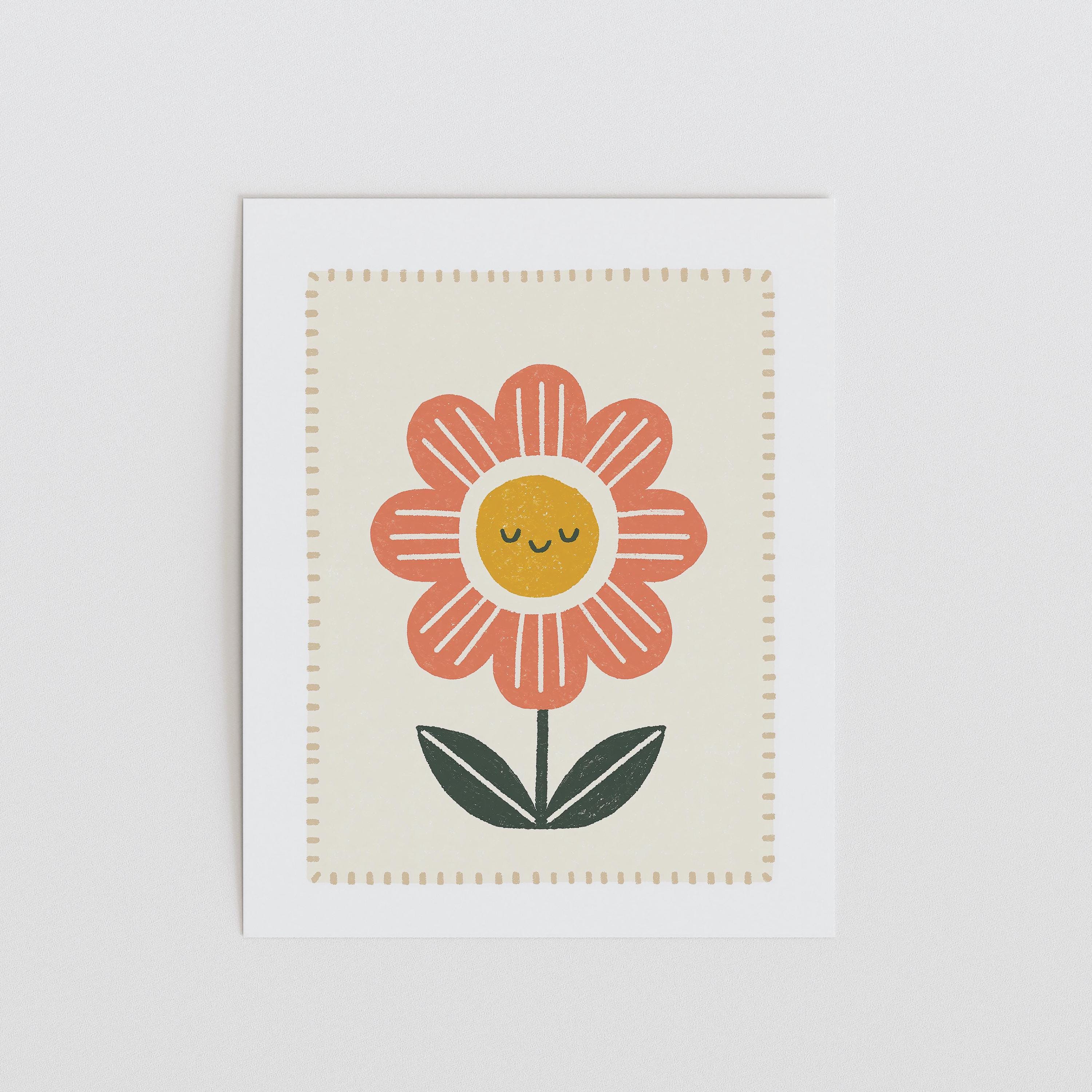 Orange Folk Flower Nursery Print