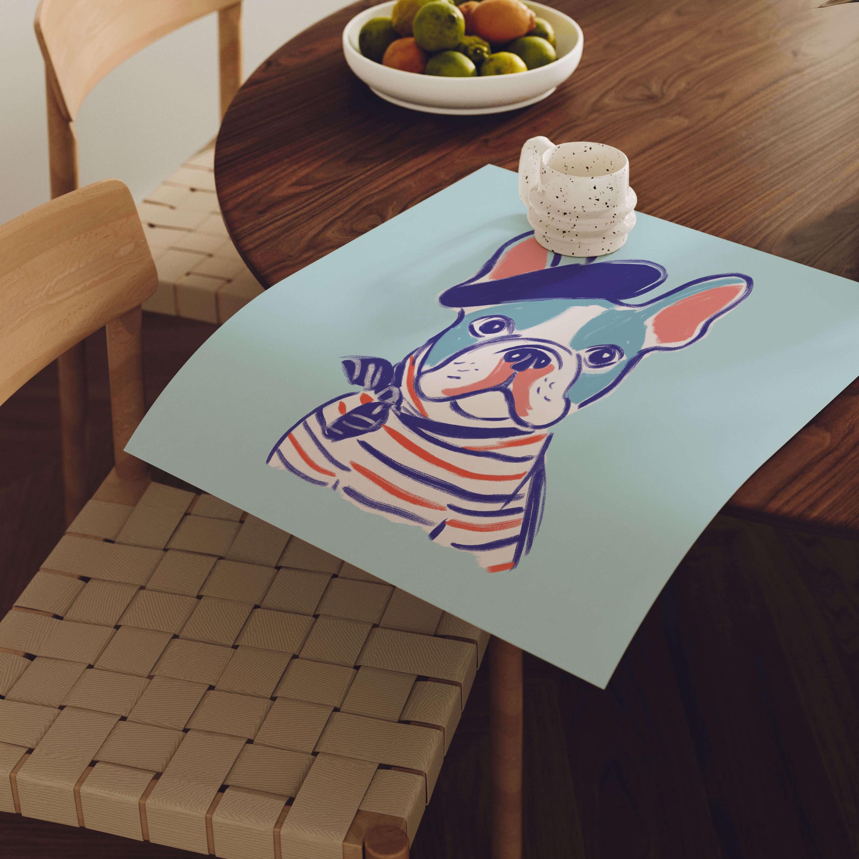 French Bulldog Beret Art Print
