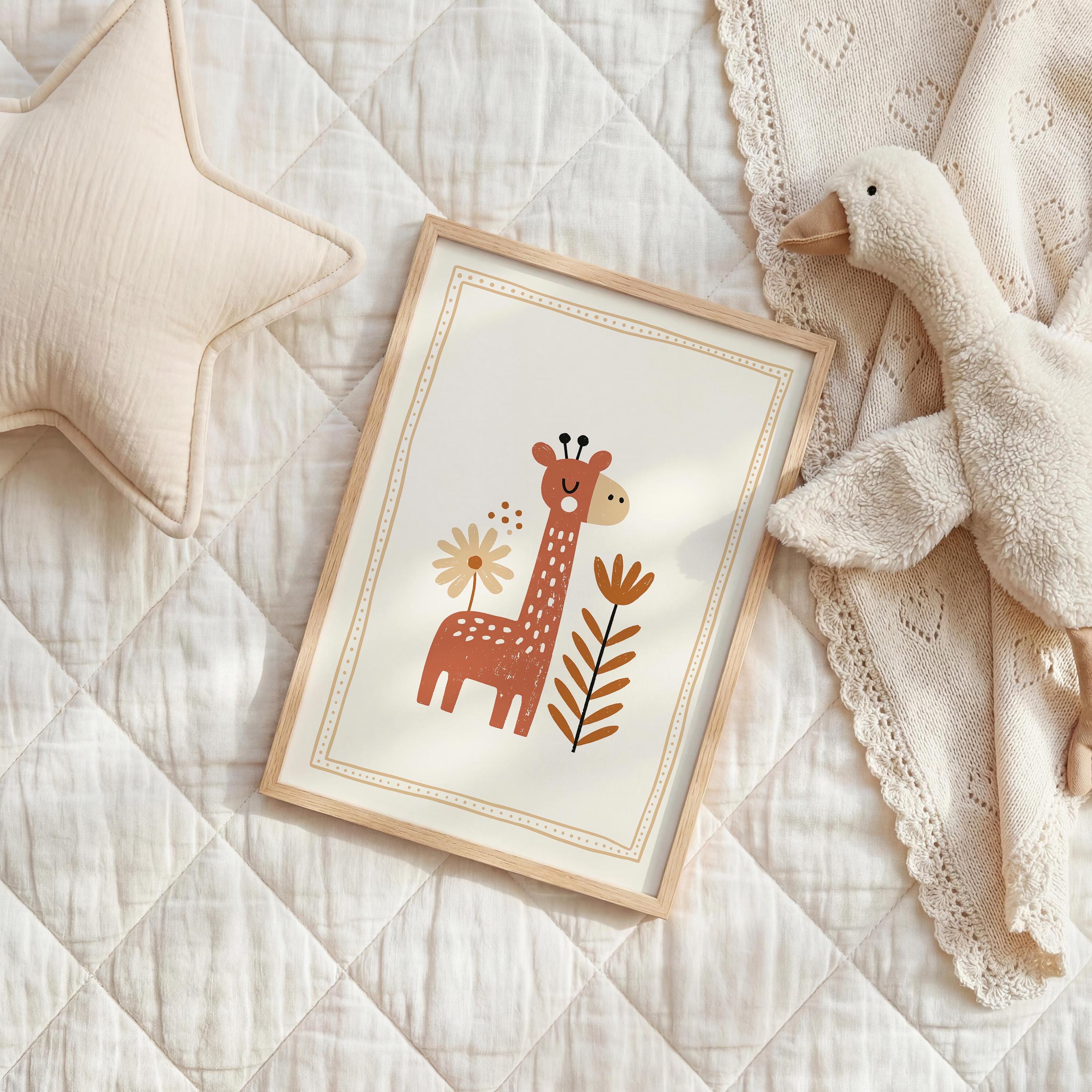 Boho giraffe with wildflowers nursery print