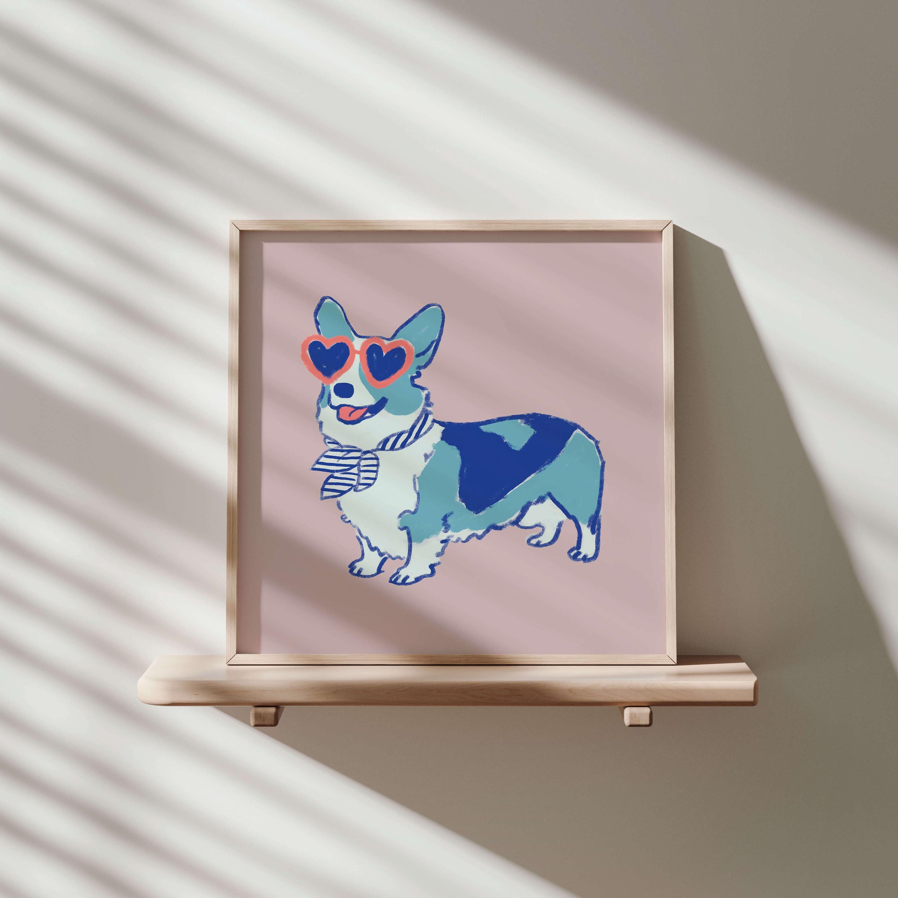 Corgi heart sunglasses art print