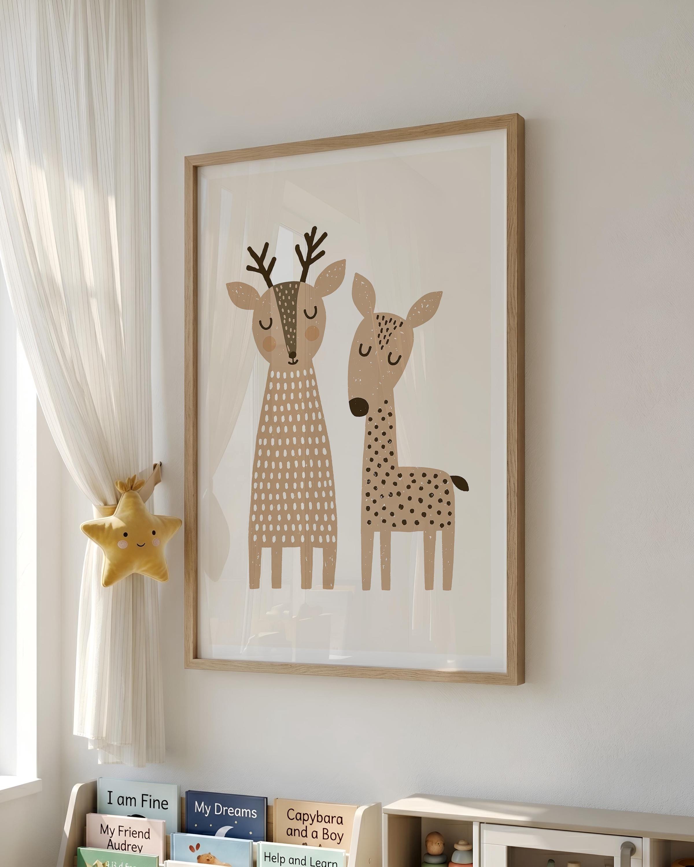 Mama and baby deer nursery print