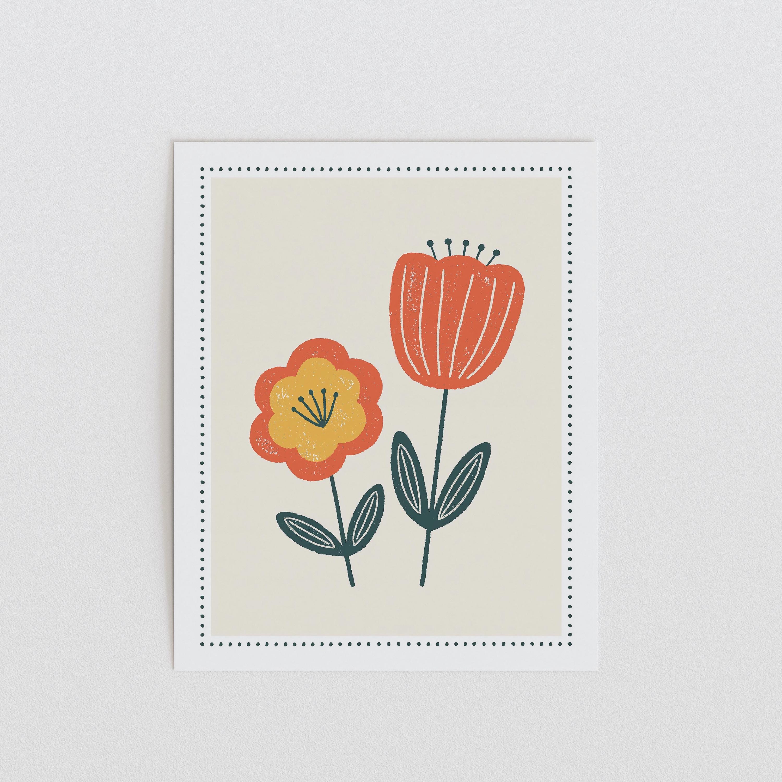 Orange wildflowers nursery print
