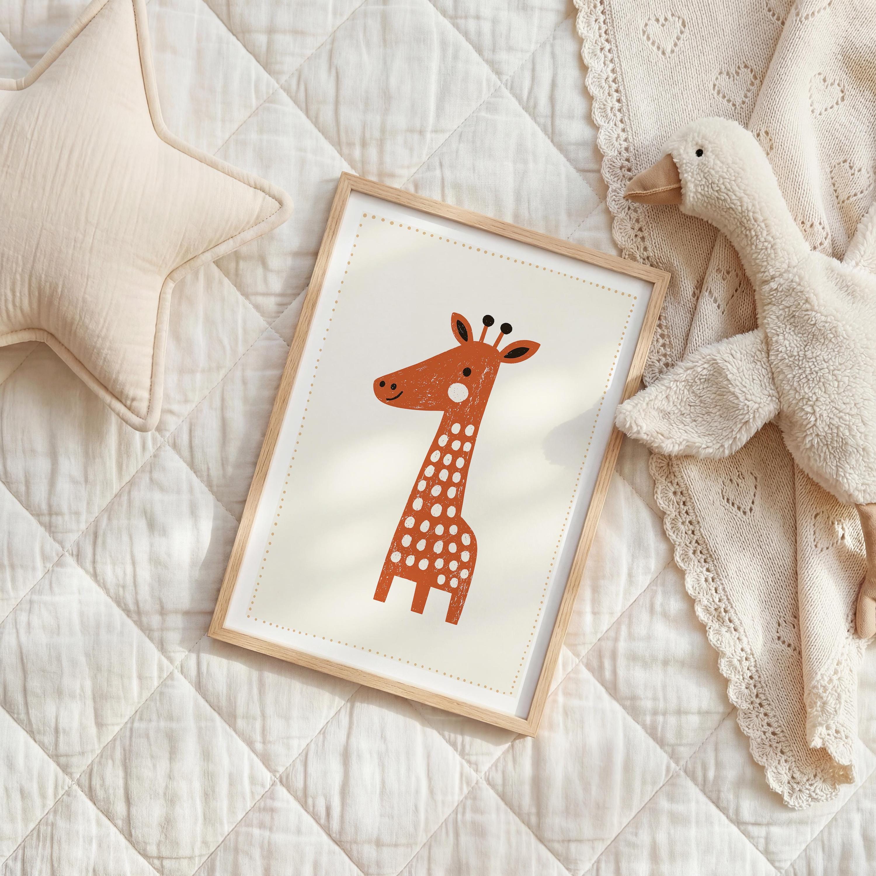 Orange giraffe nursery print