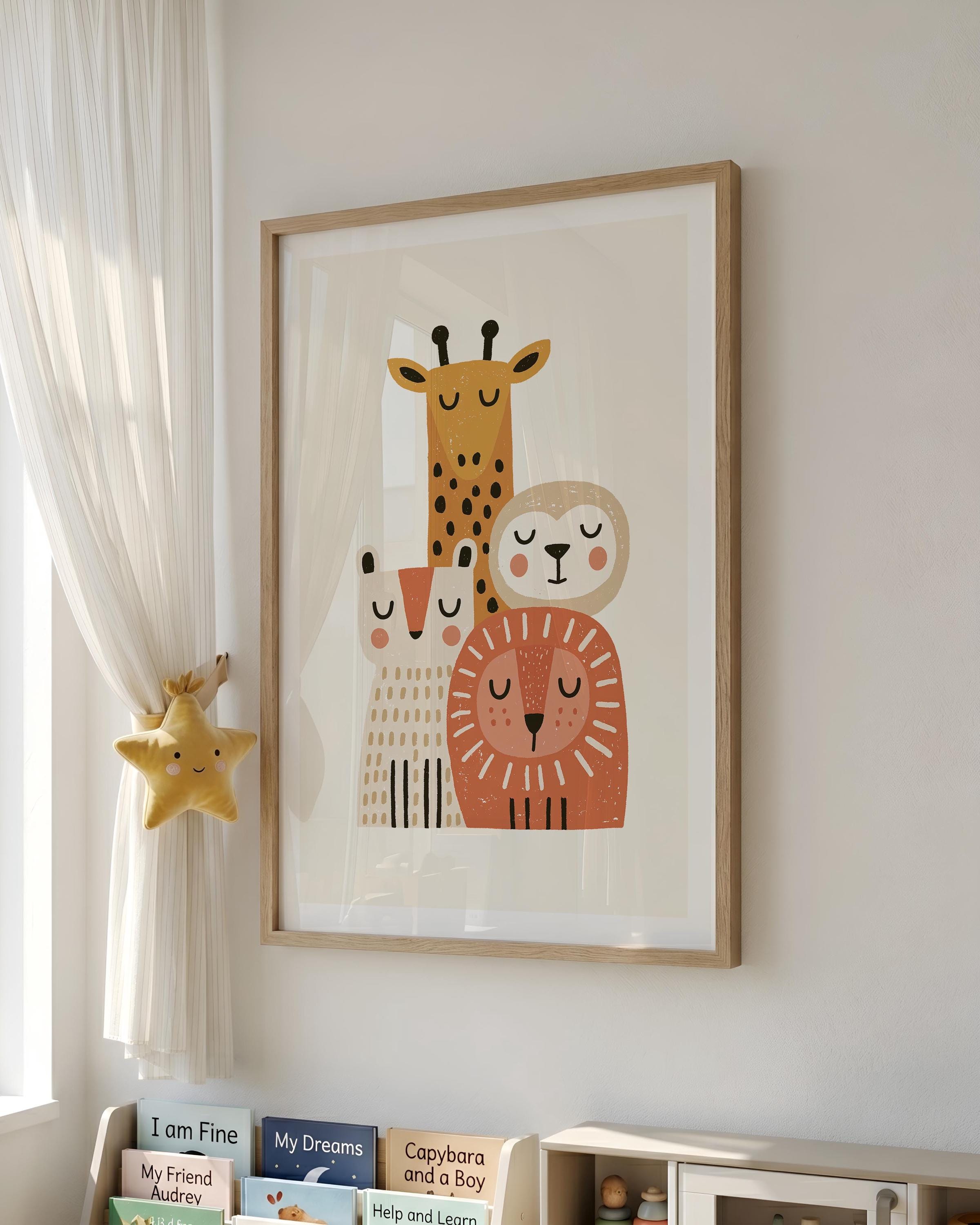 Stacked safari animals nursery print