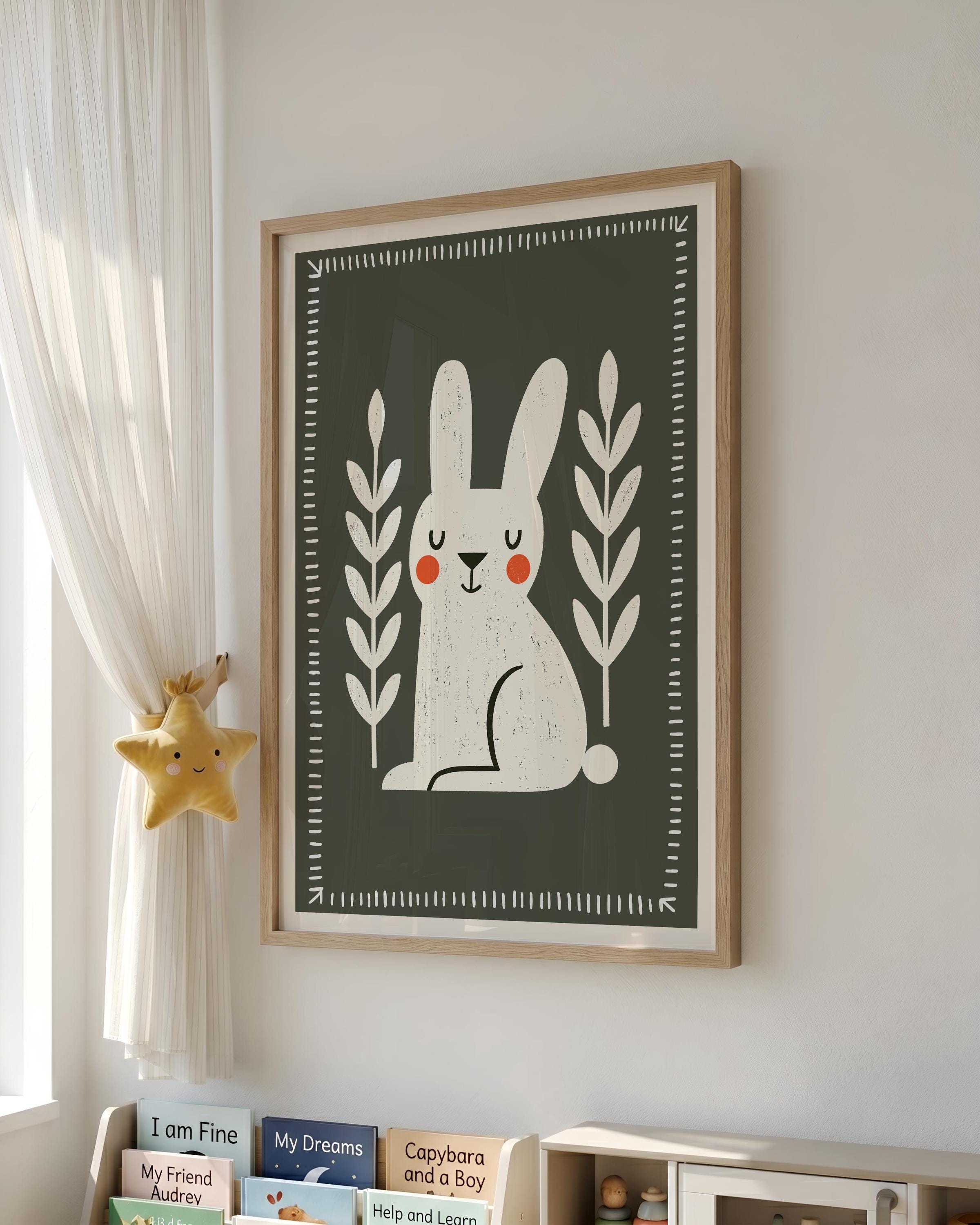 White bunny nursery print