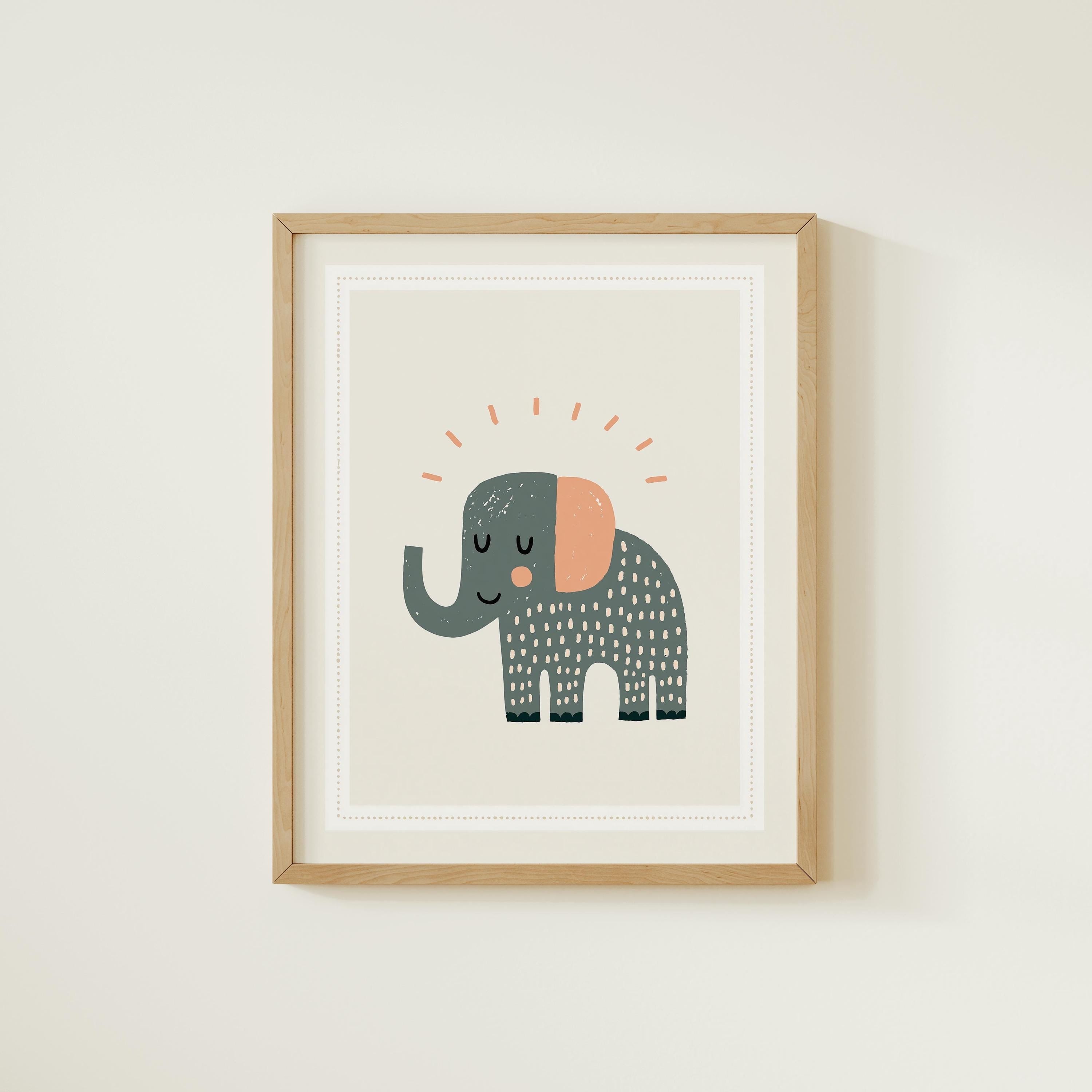 Grey elephant with sun nursery print