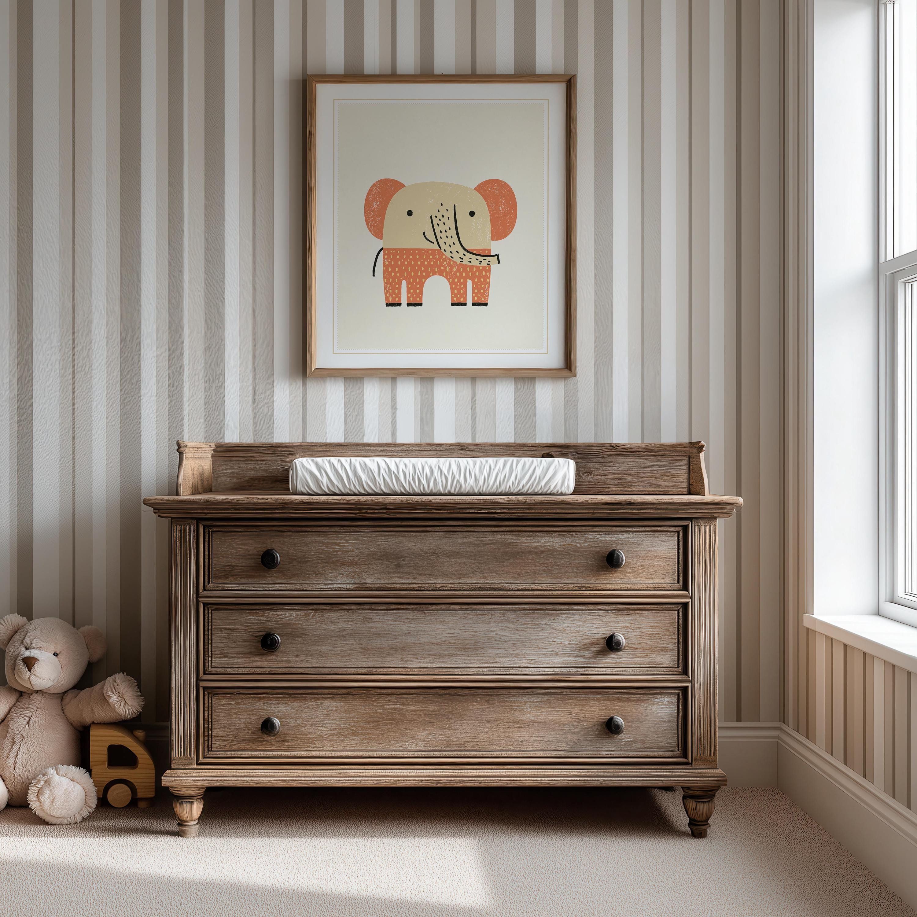 Terracotta elephant nursery print
