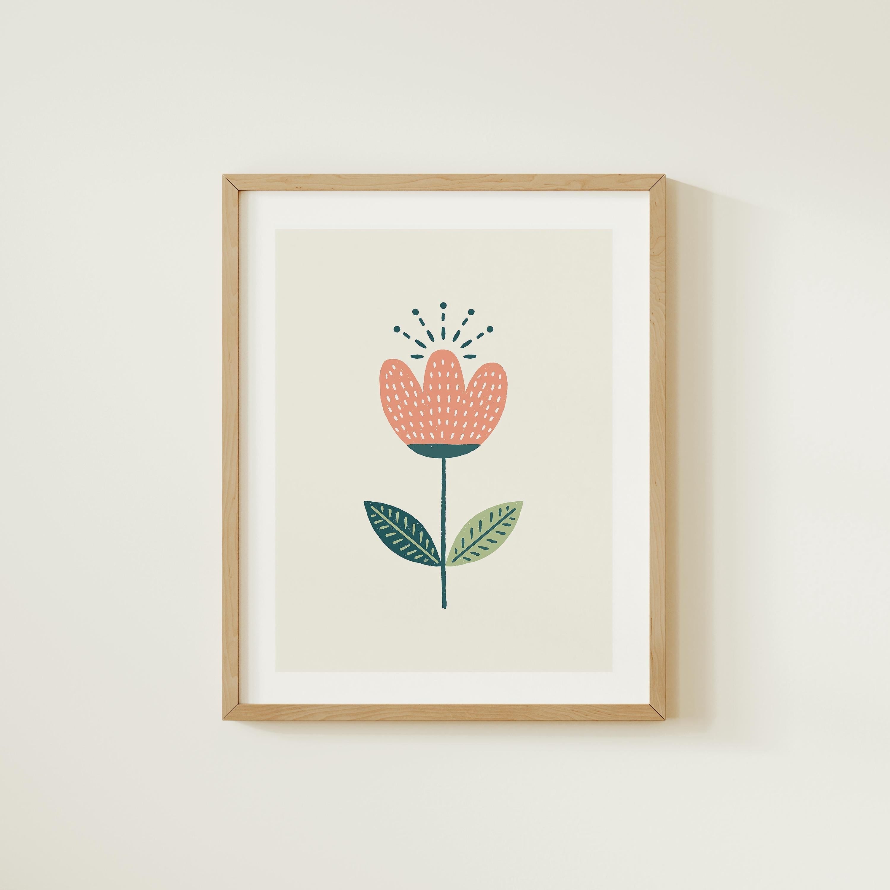 Pink tulip nursery print