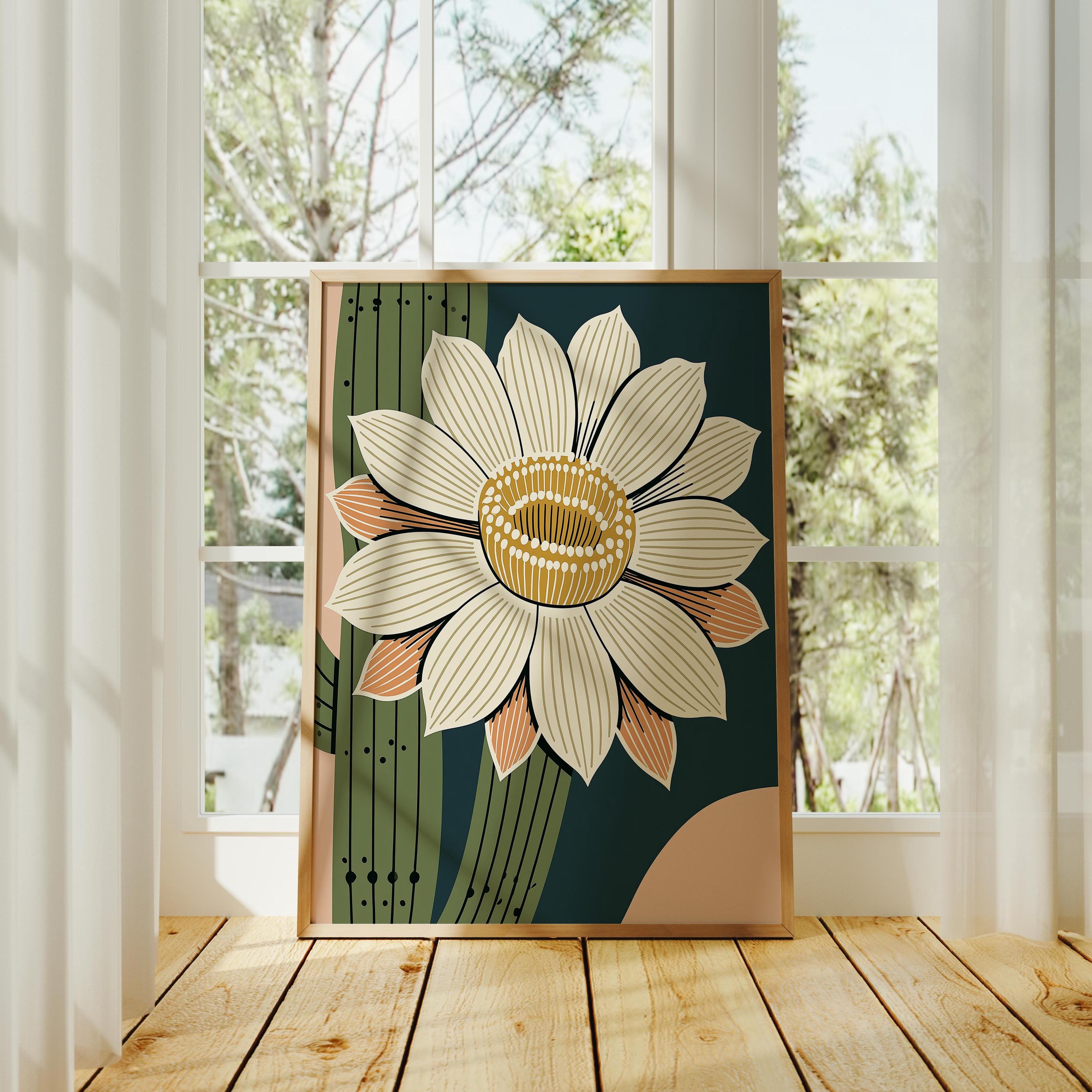 Arizona state flower art print, saguaro cactus blossom