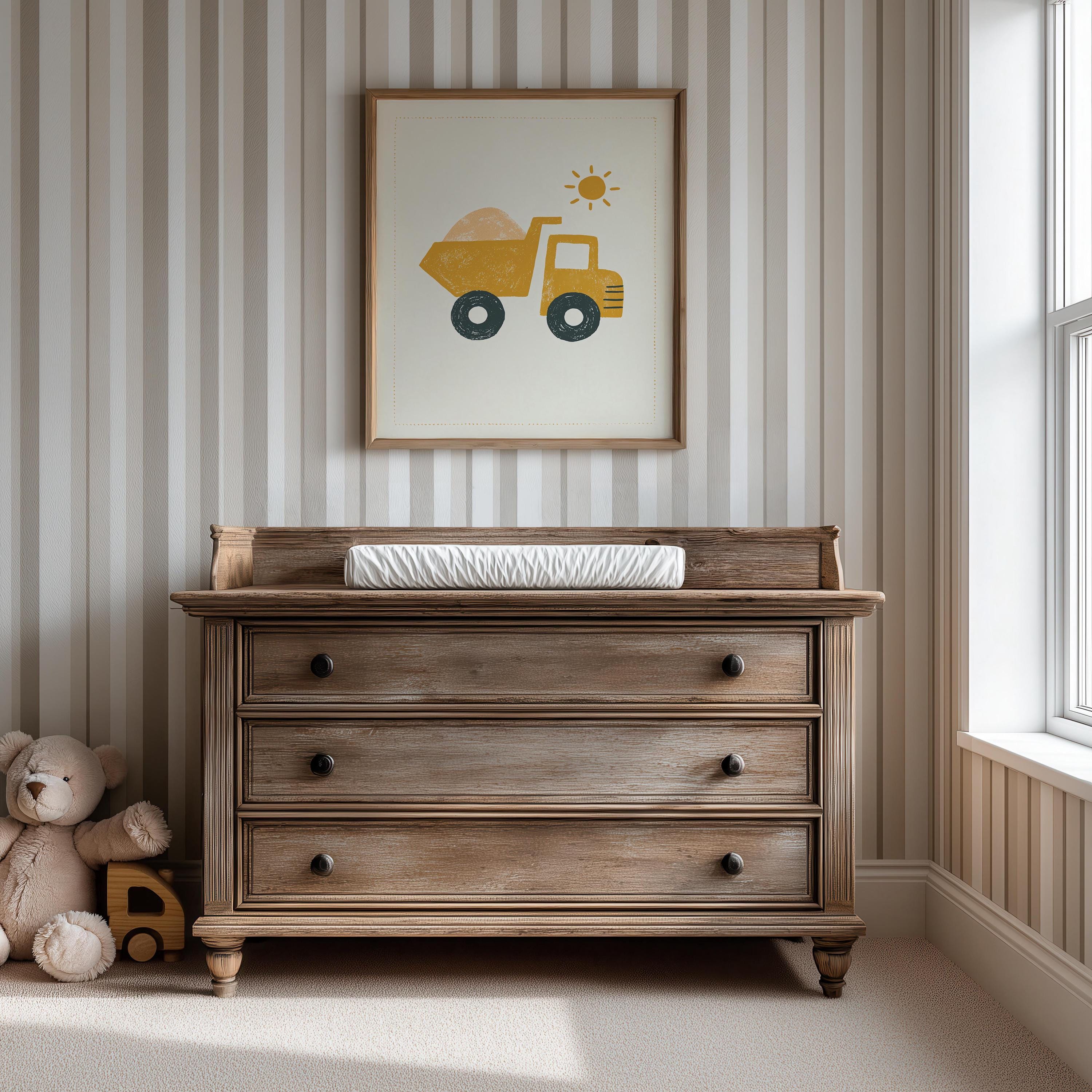 Yellow dump truck nursery print