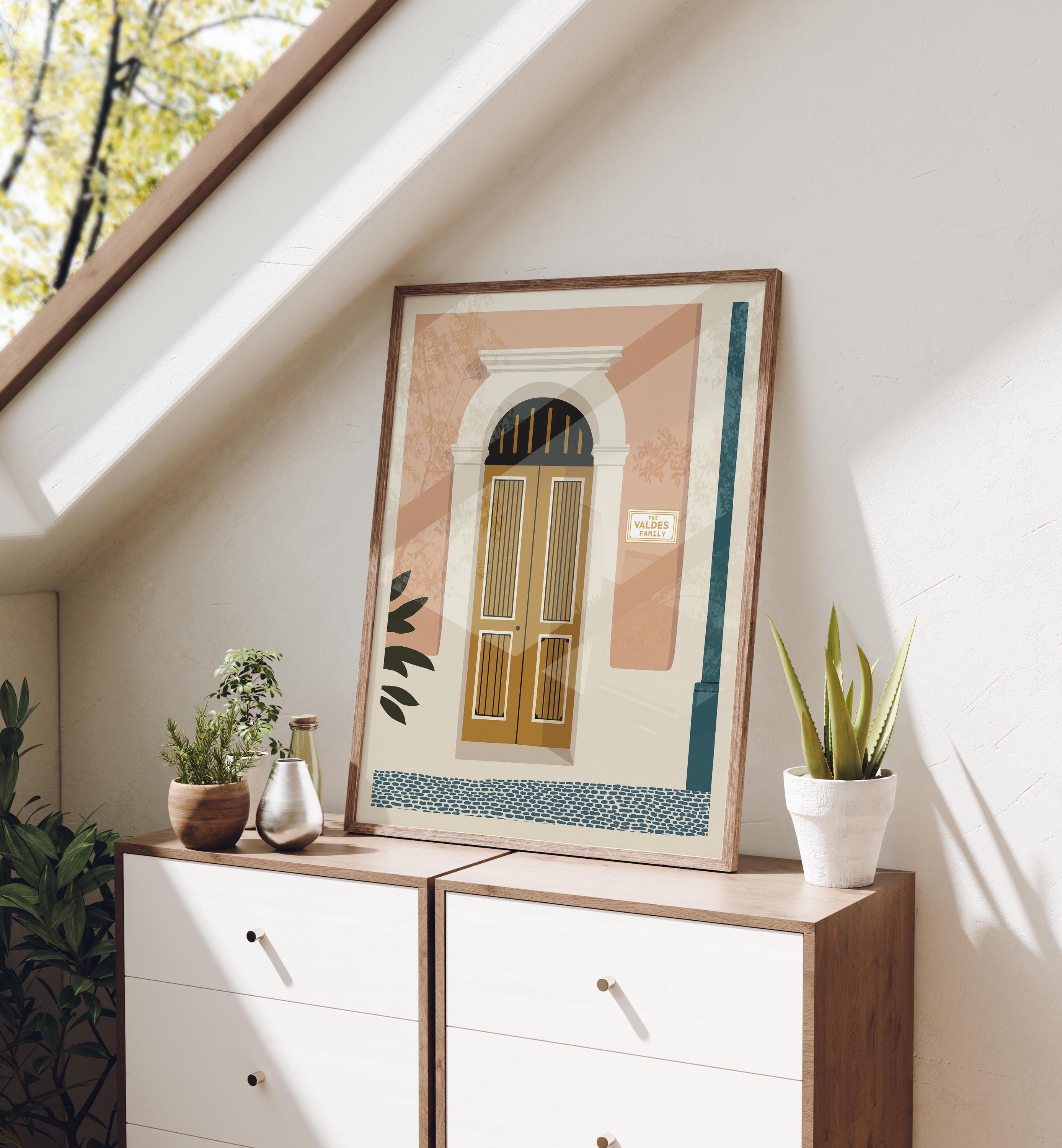 Personalized Old San Juan gold arched door art print, Puerto Rico