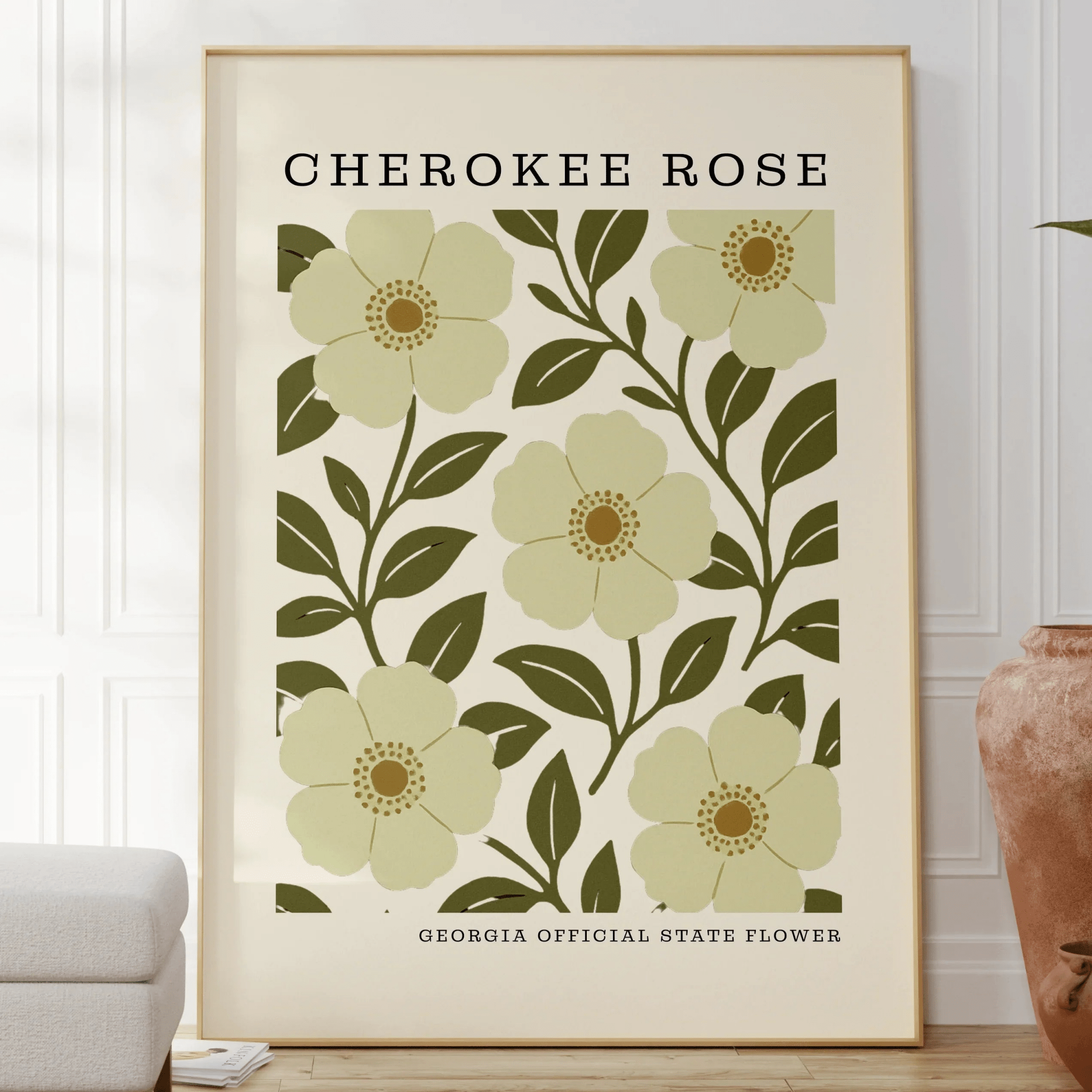 Georgia State Flower Art Print – Cherokee Rose - The FlatFile Society