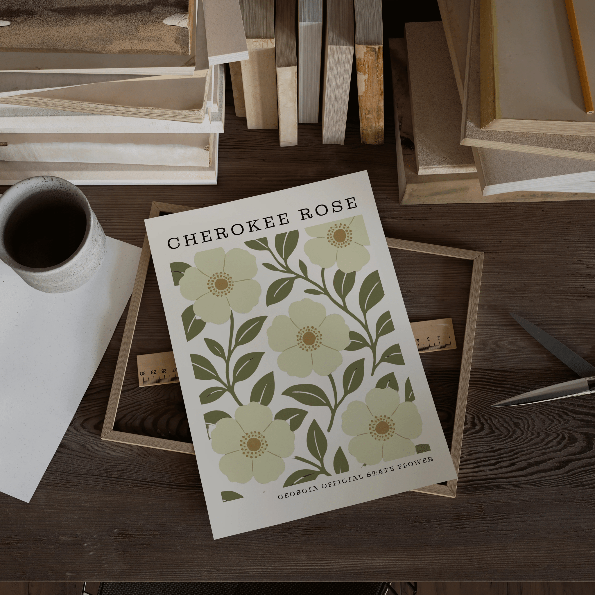 Georgia State Flower Art Print – Cherokee Rose - The FlatFile Society