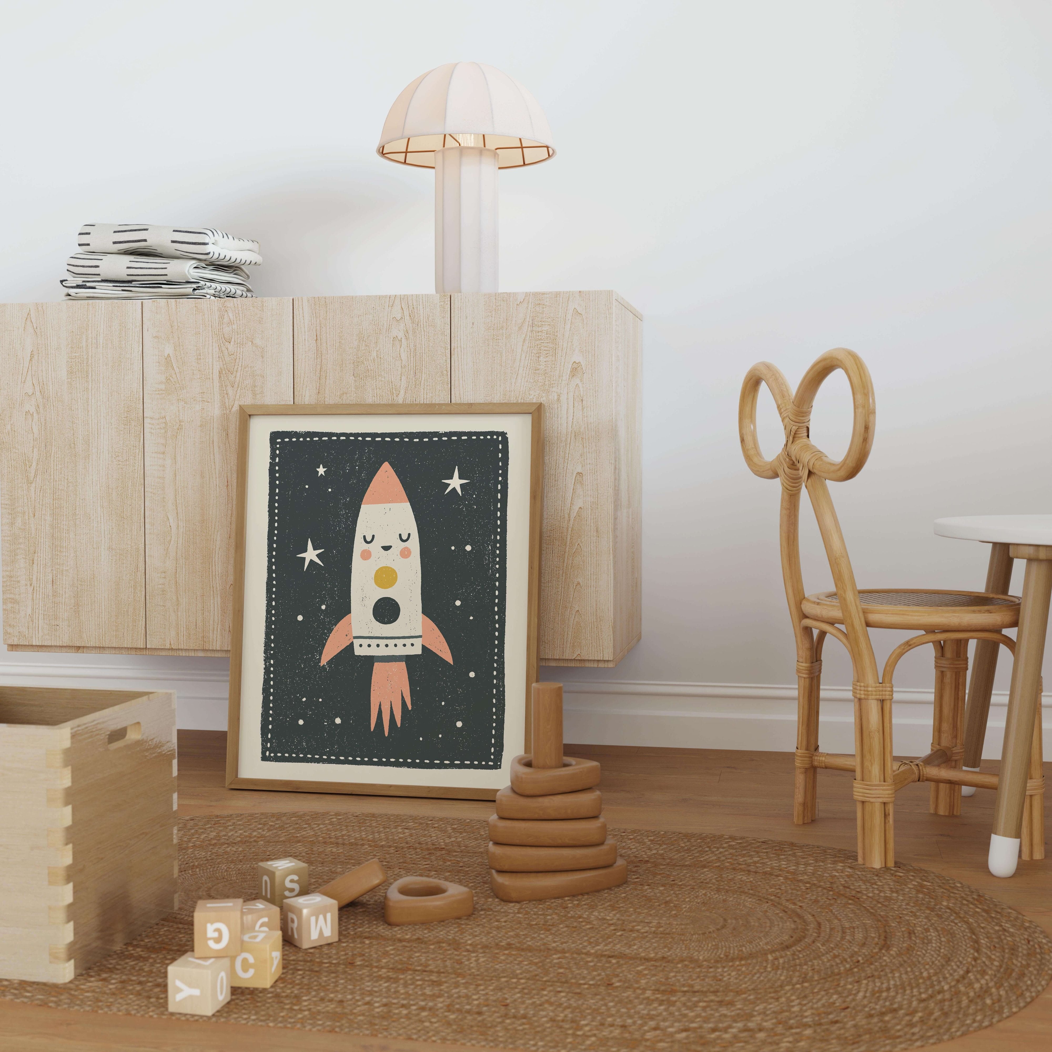 Happy Rocket Nursery Print - Framed Mockup