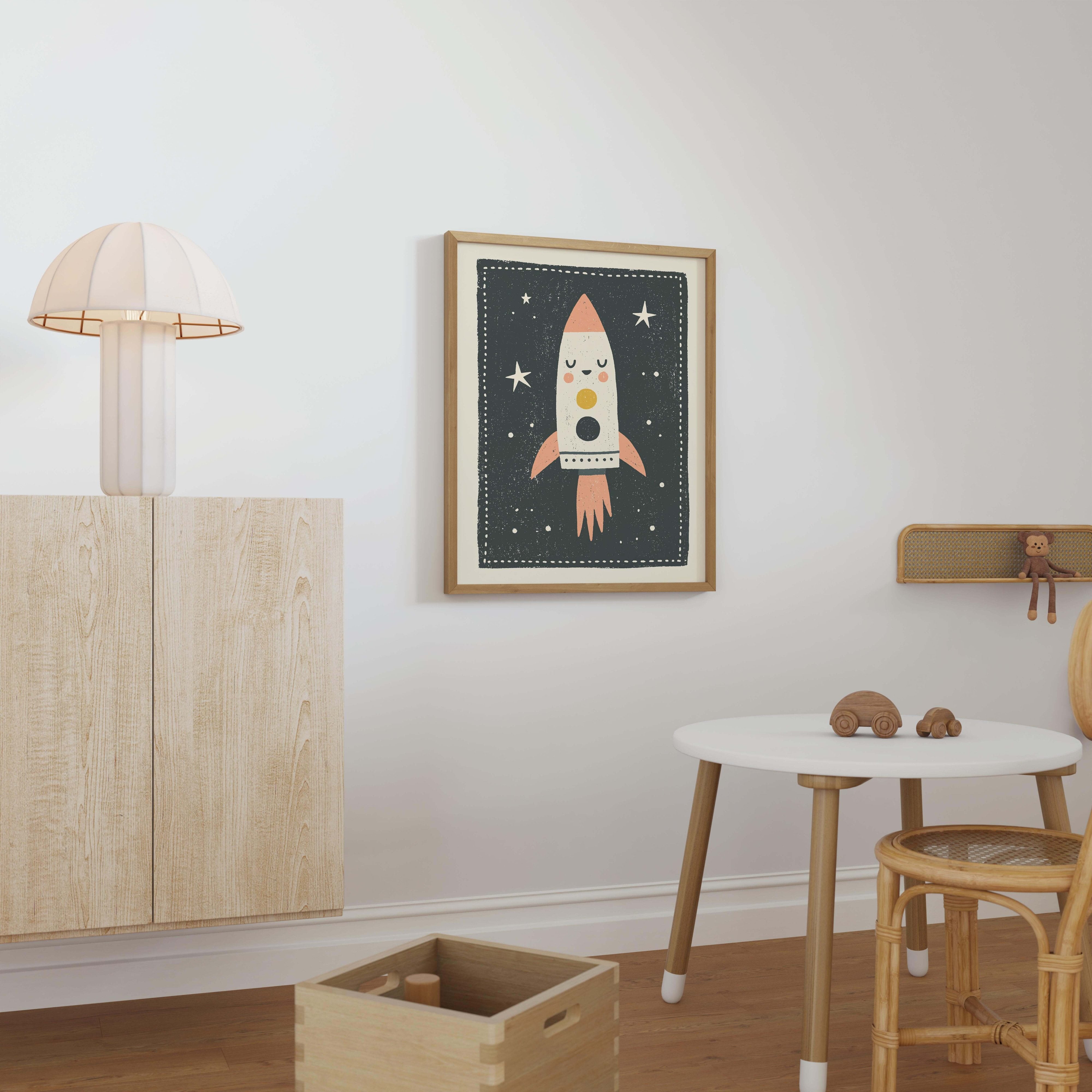 Happy Rocket Nursery Print - Framed Mockup