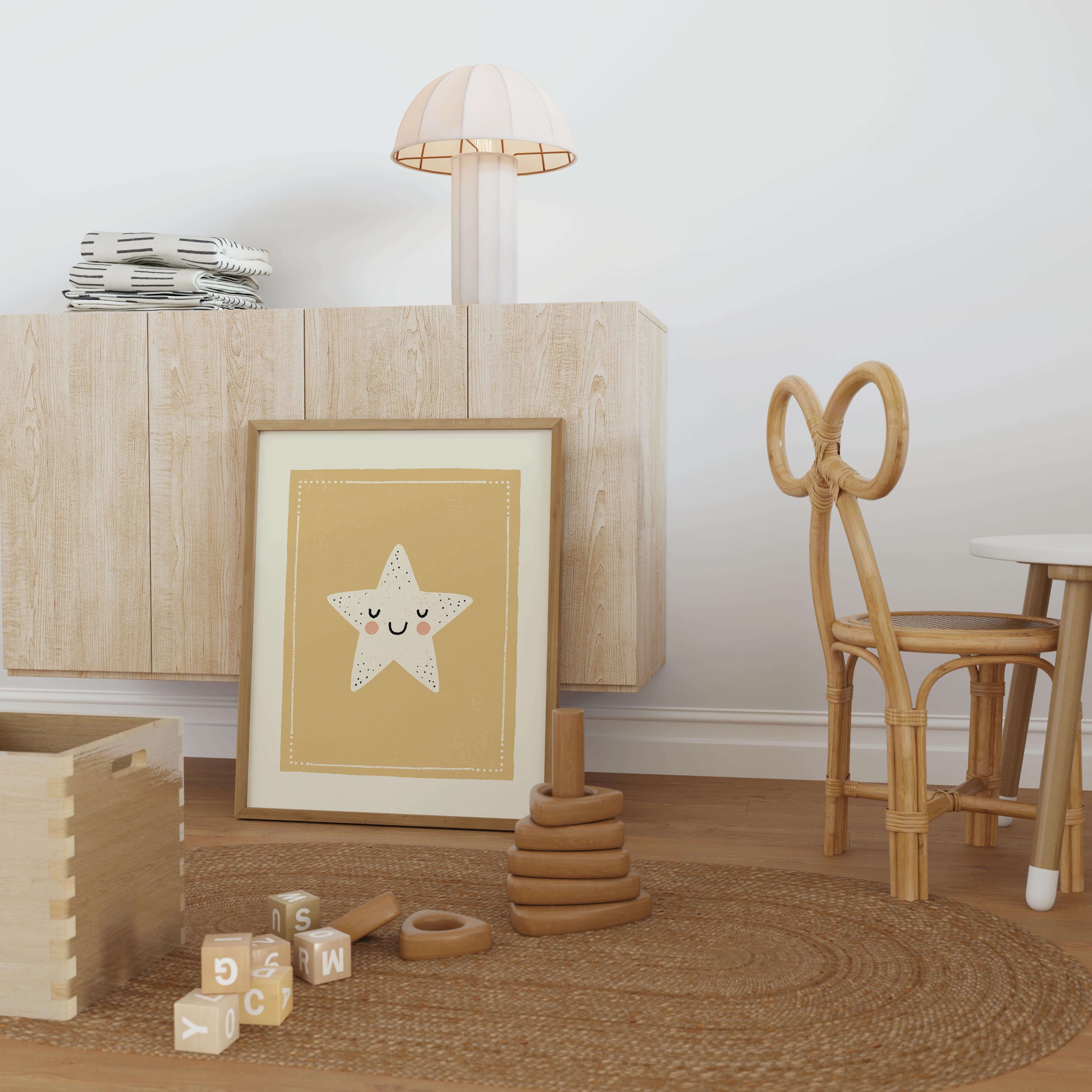 Happy Star Nursery Print - Framed Mockup