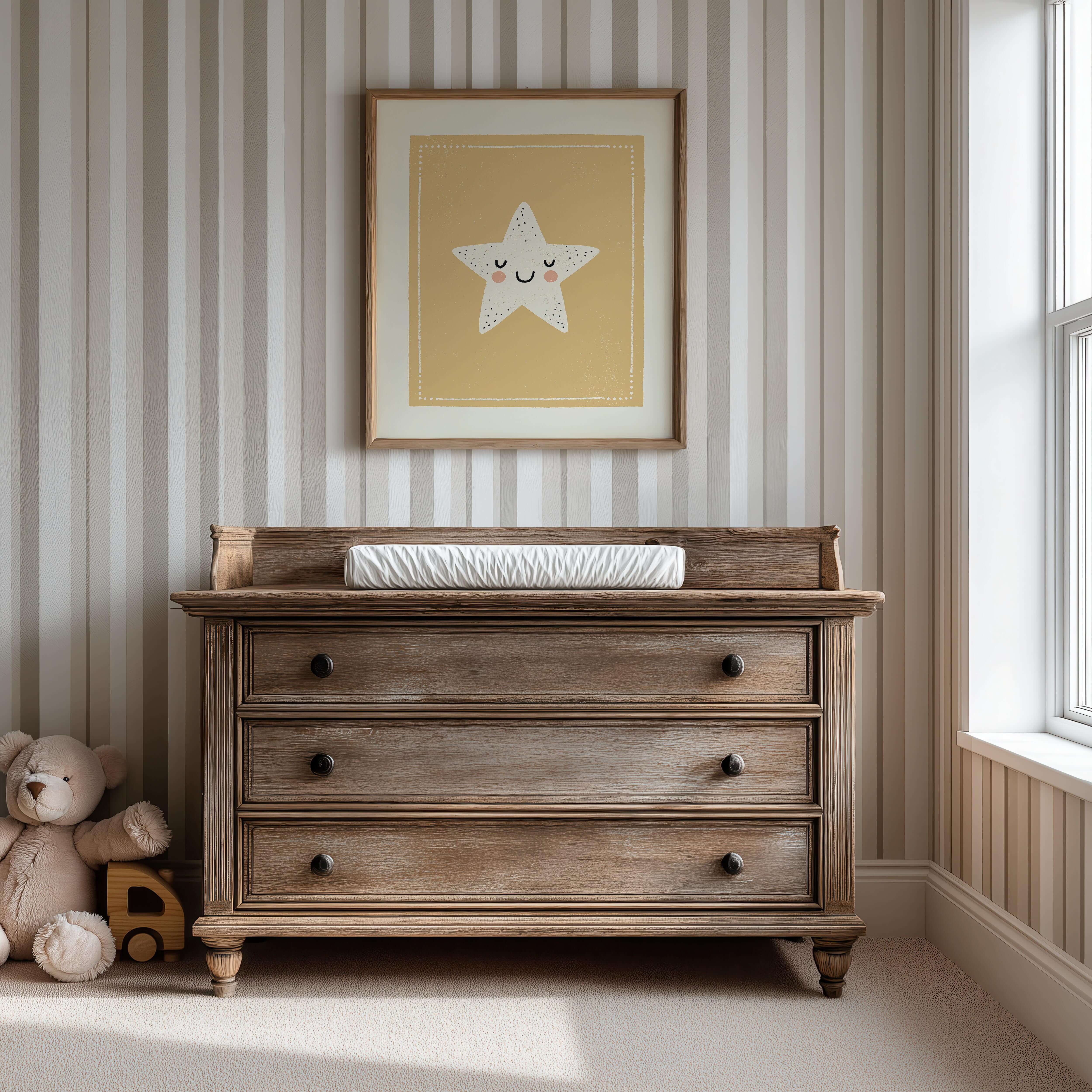 Happy Star Nursery Print - Framed Mockup