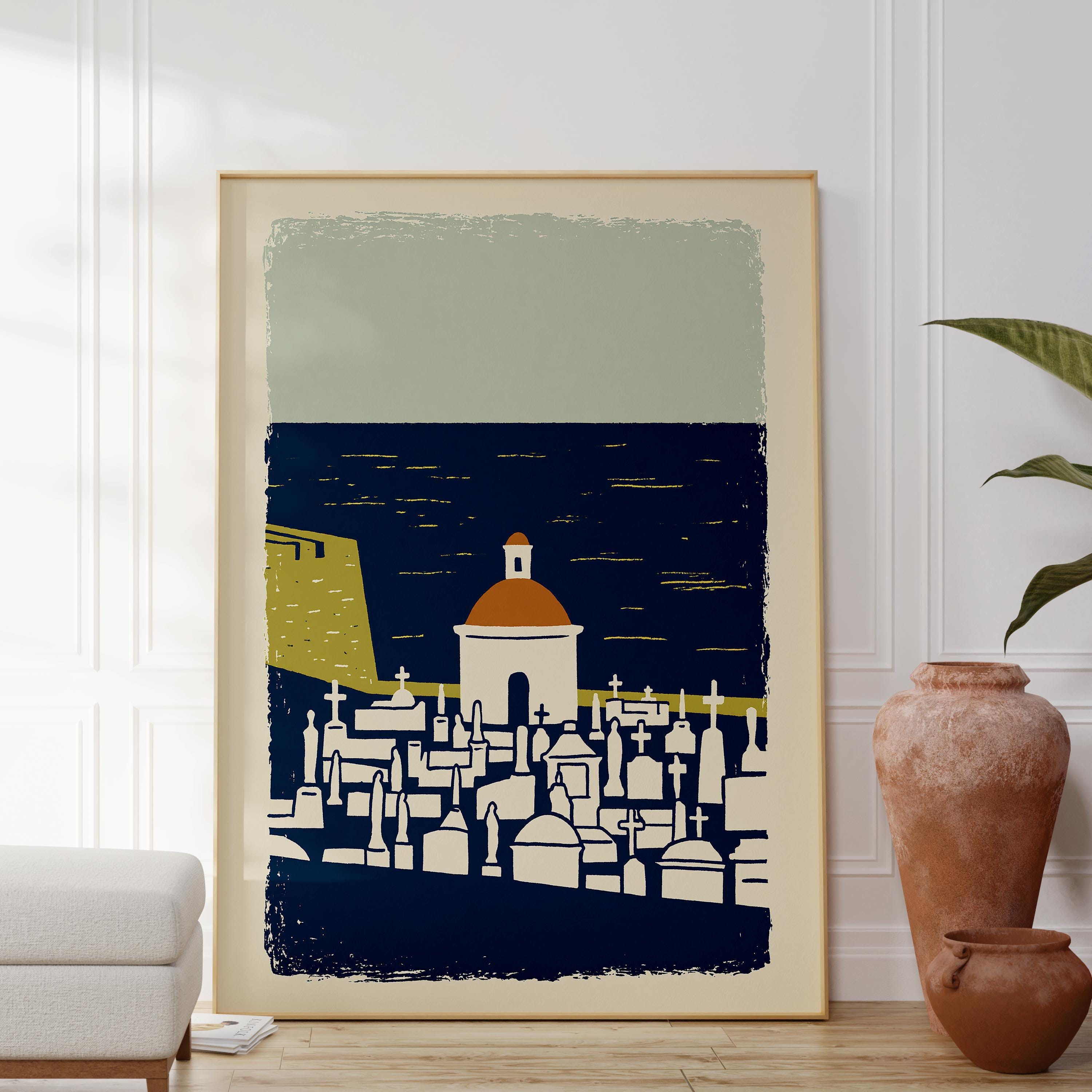 Santa Maria Magdalena cemetery chapel art print, Old San Juan Puerto Rico