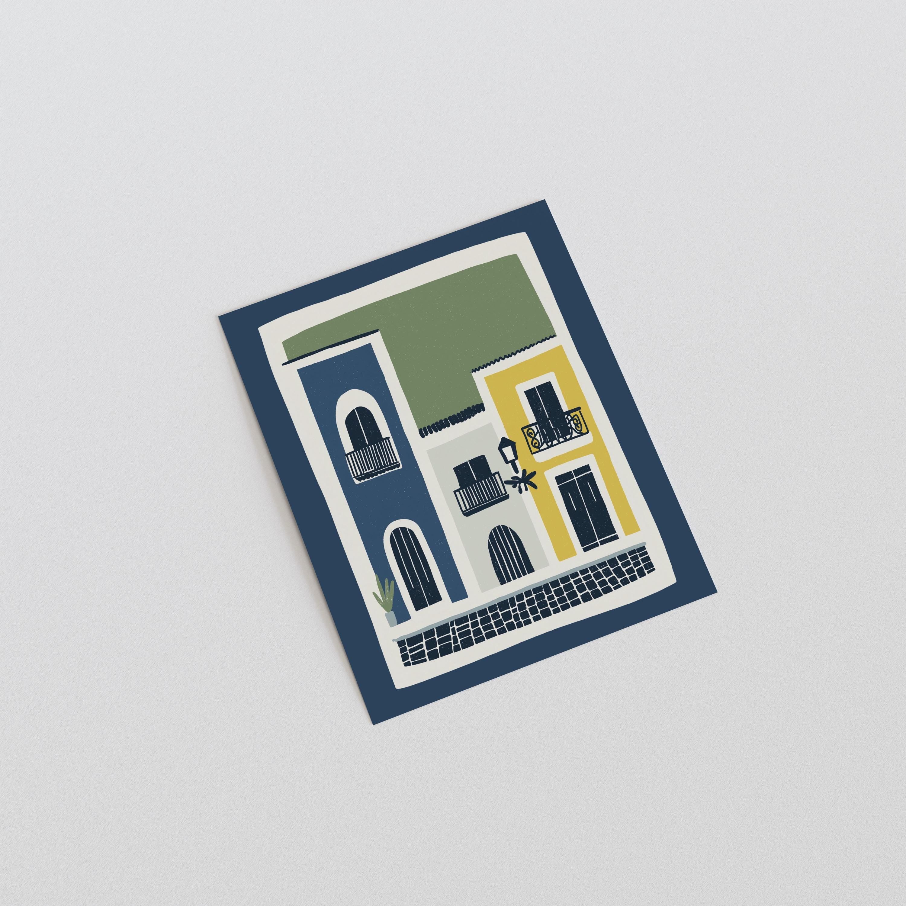 Old San Juan colonial street art print, Puerto Rico travel poster