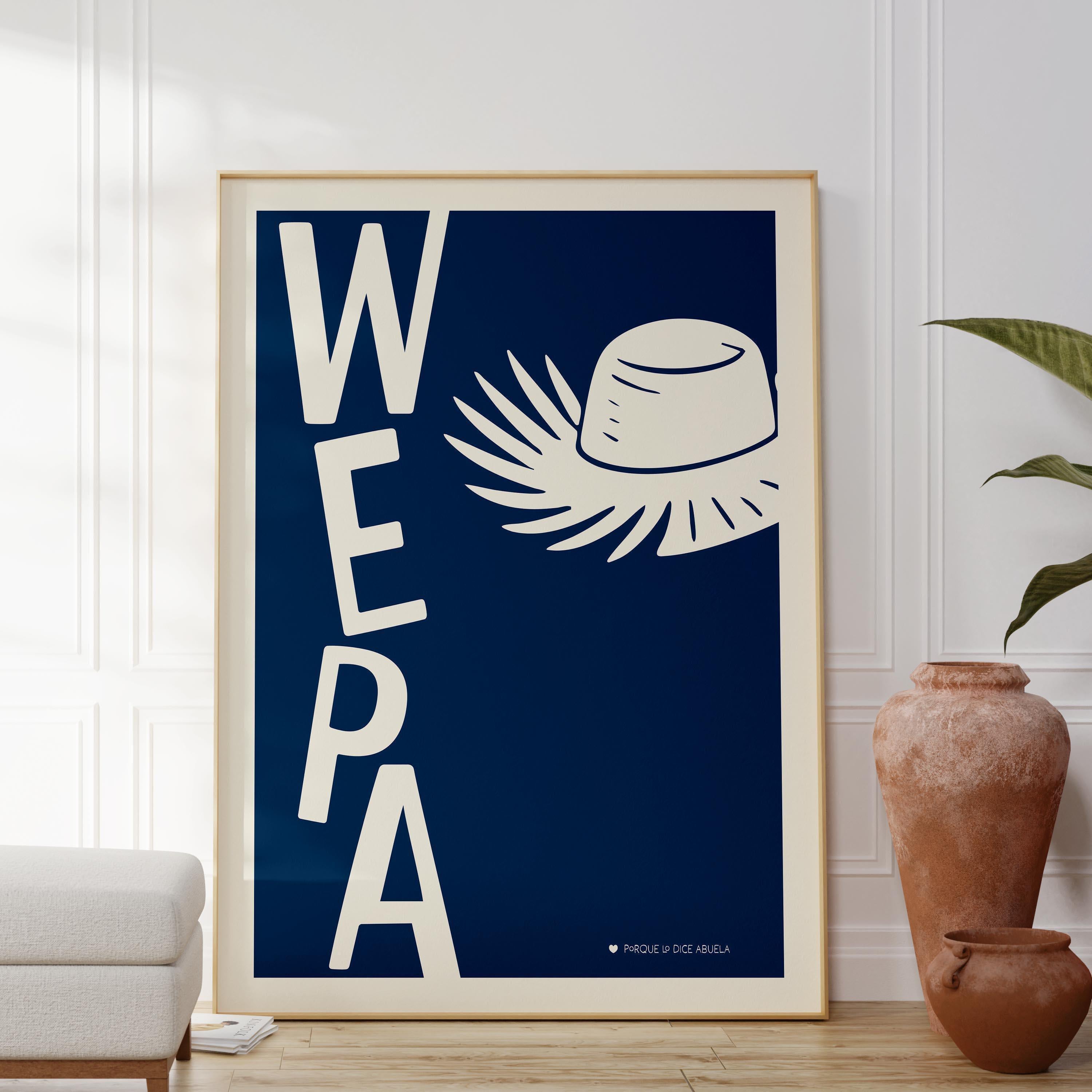 Wepa hat art print, Puerto Rican pride wall art with straw hat