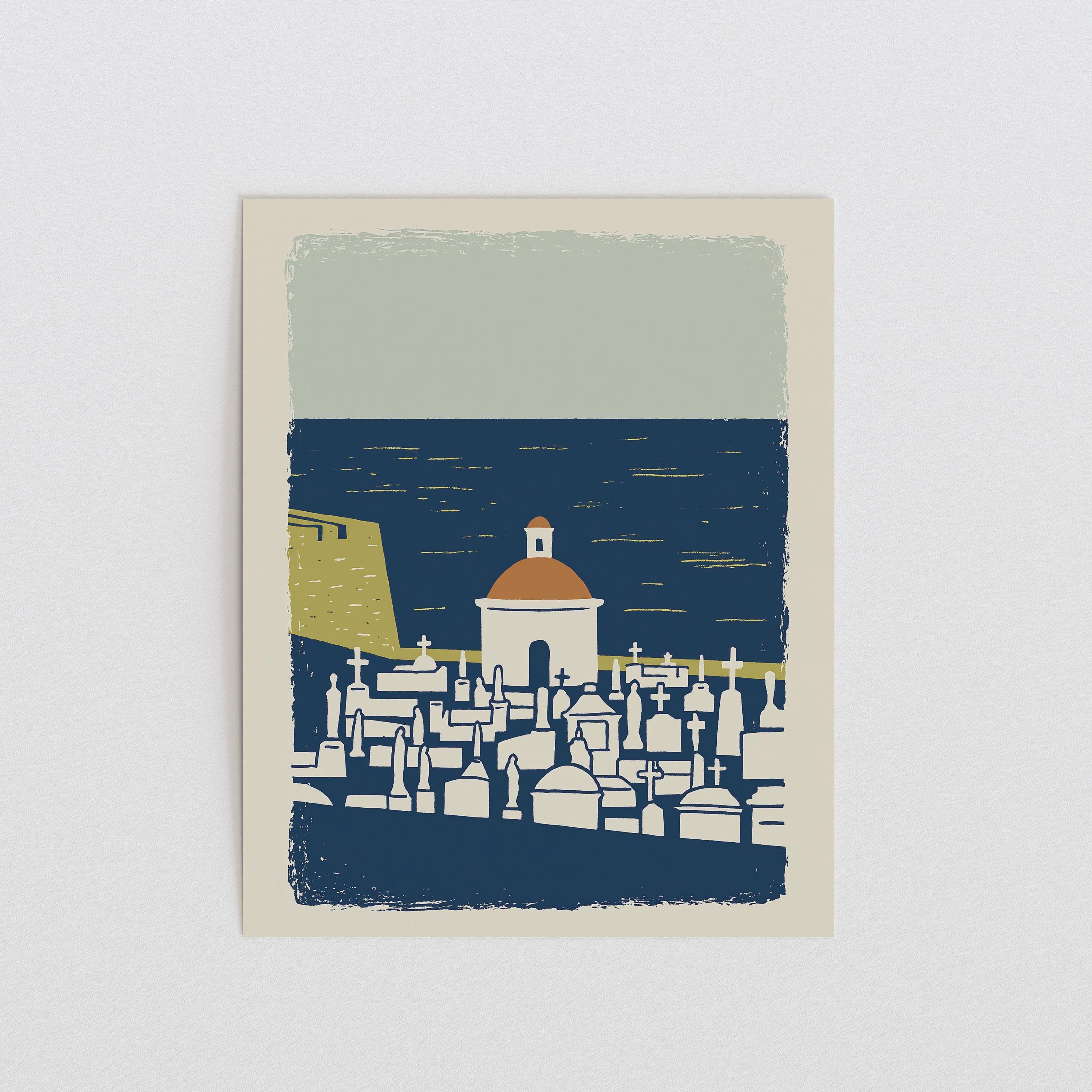 Santa Maria Magdalena cemetery chapel art print, Old San Juan Puerto Rico
