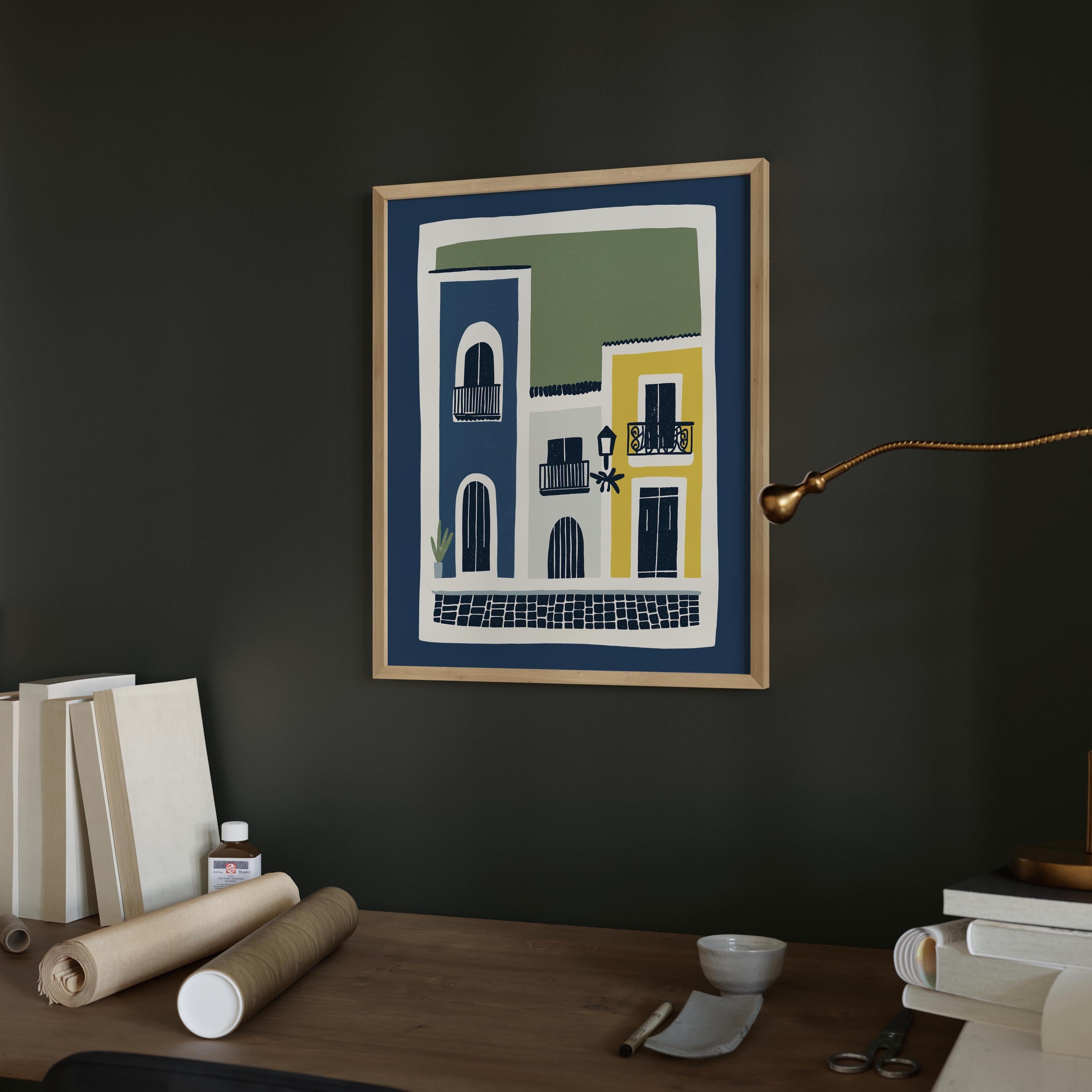 Old San Juan colonial street art print, Puerto Rico travel poster