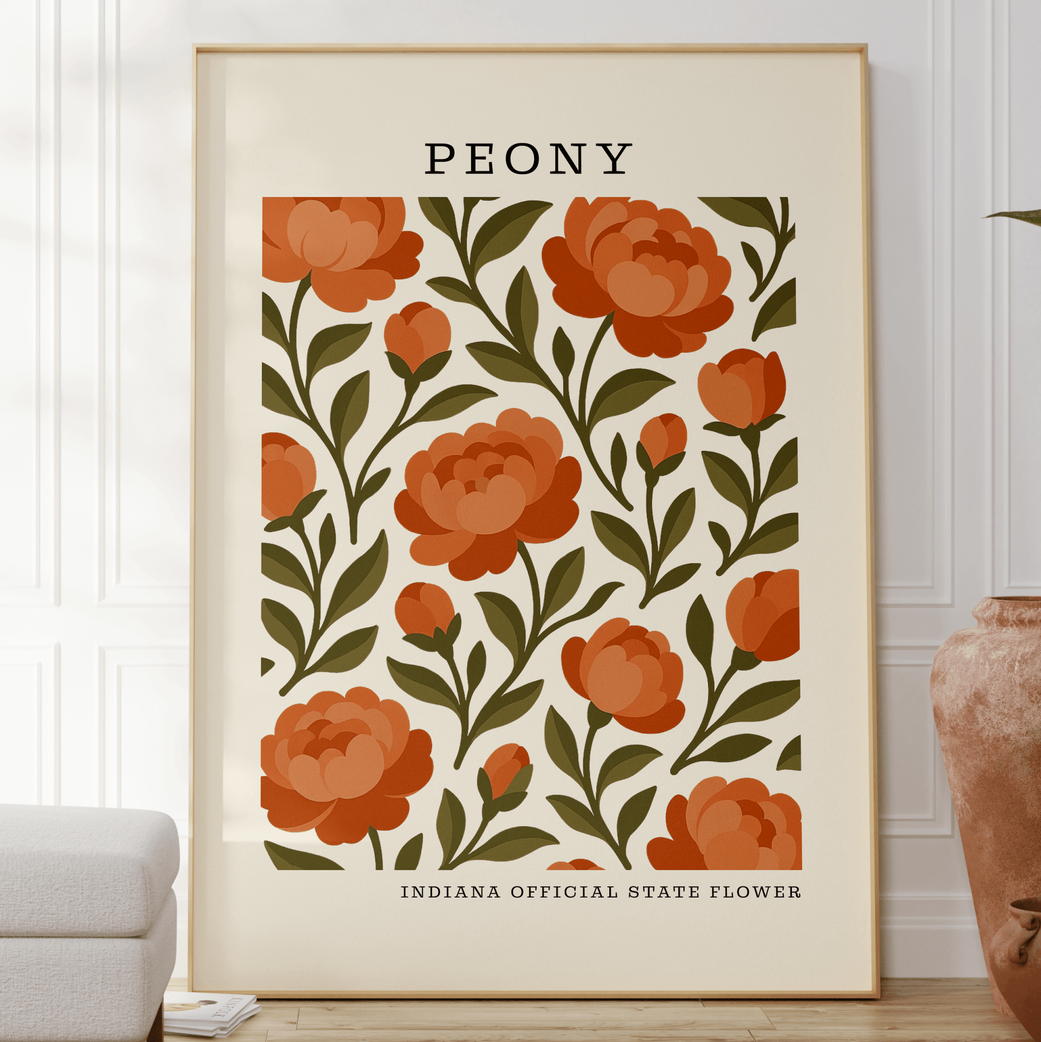 Indiana State Flower Art Print – Peony - The FlatFile Society