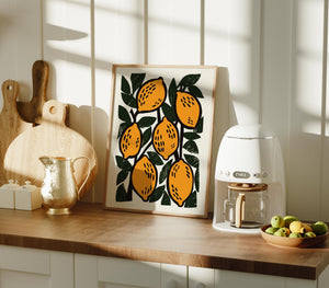 Lemon Branch Art Print, Mediterranean Kitchen Wall Decor - The FlatFile Society