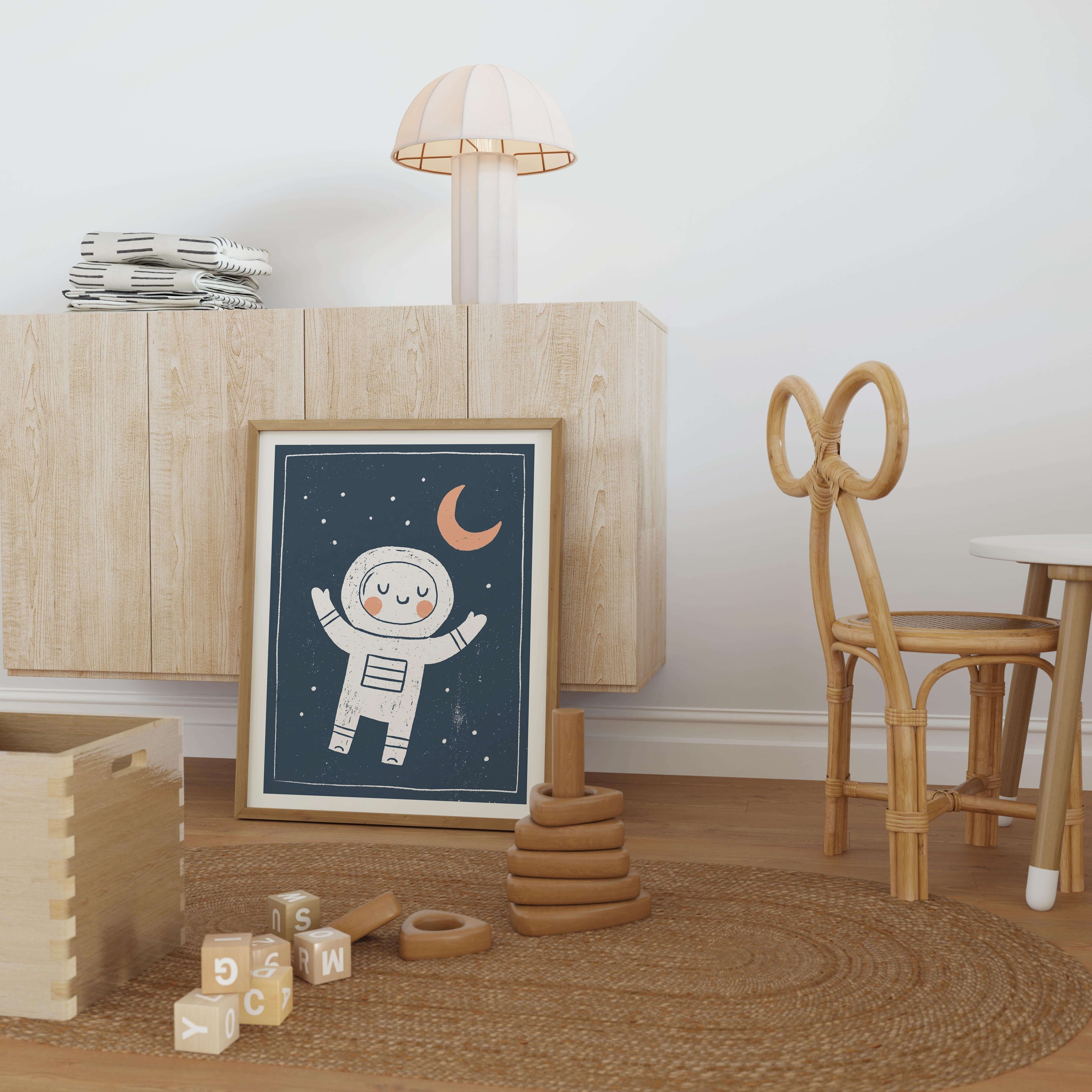Little Astronaut Moon Nursery Print - Framed Mockup