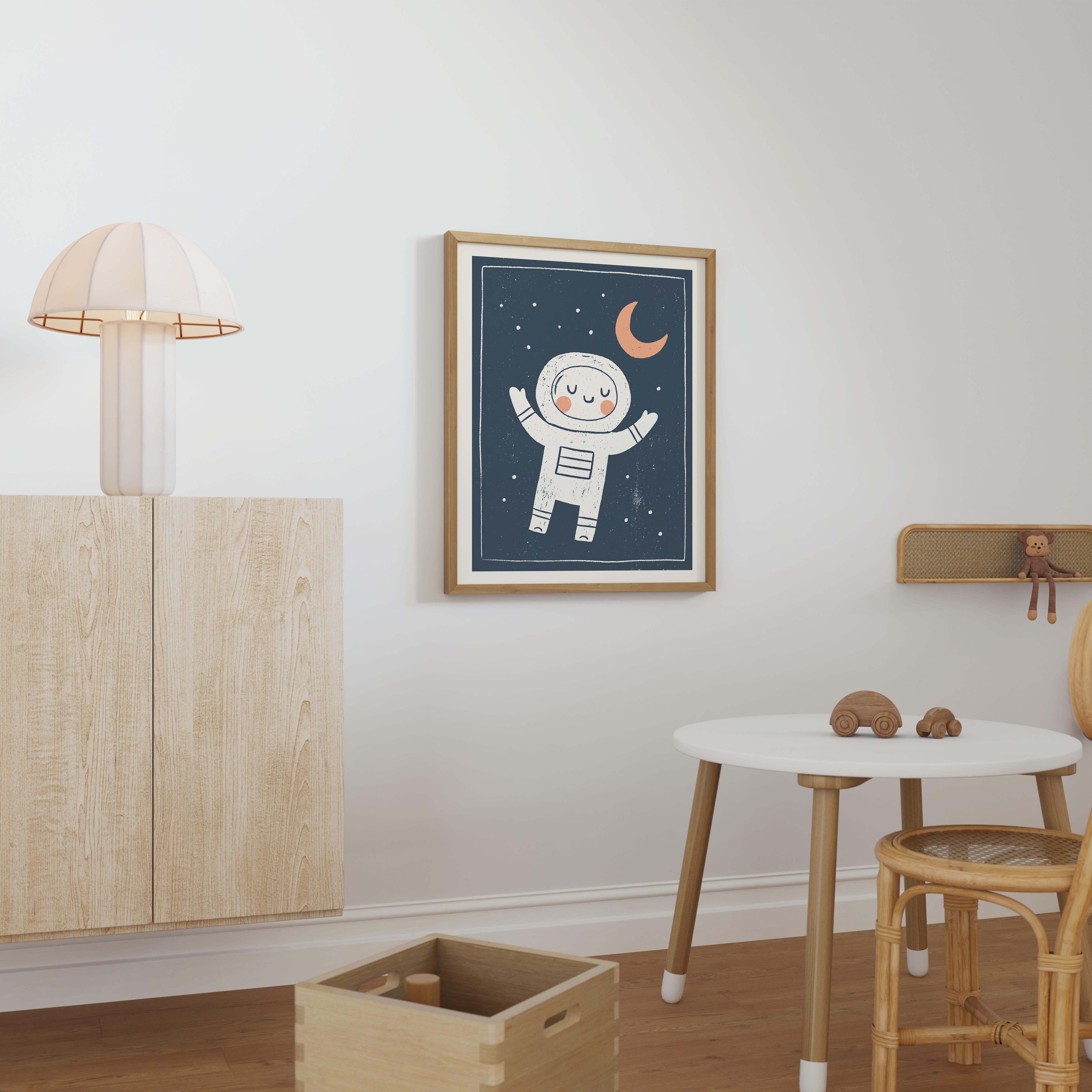 Little Astronaut Moon Nursery Print - Framed Mockup