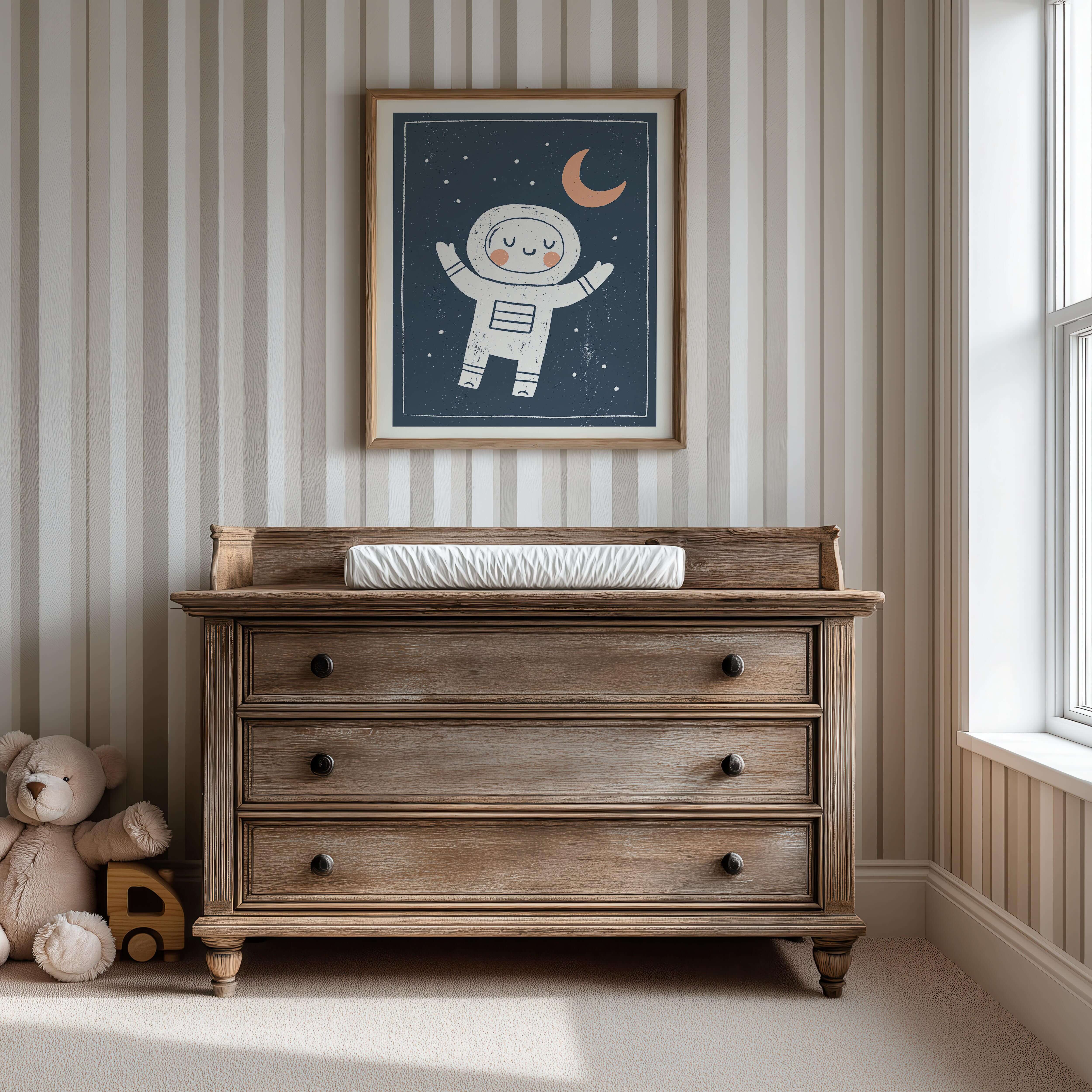 Little Astronaut Moon Nursery Print - Framed Mockup