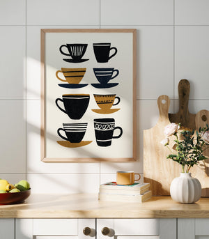 Mid Century Coffee Cups Art Print, Retro Kitchen Wall Decor - The FlatFile Society