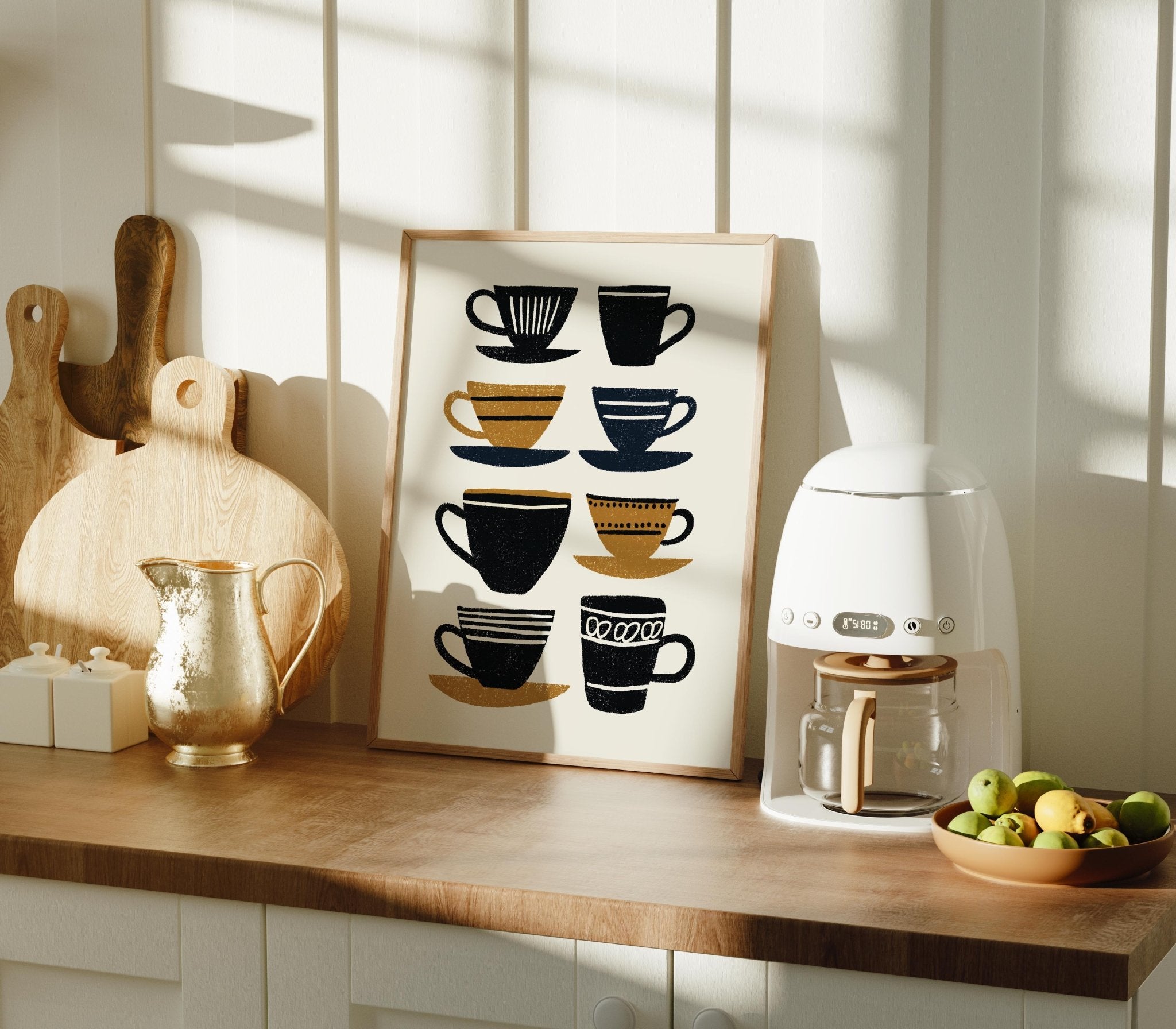 Mid Century Coffee Cups Art Print, Retro Kitchen Wall Decor - The FlatFile Society